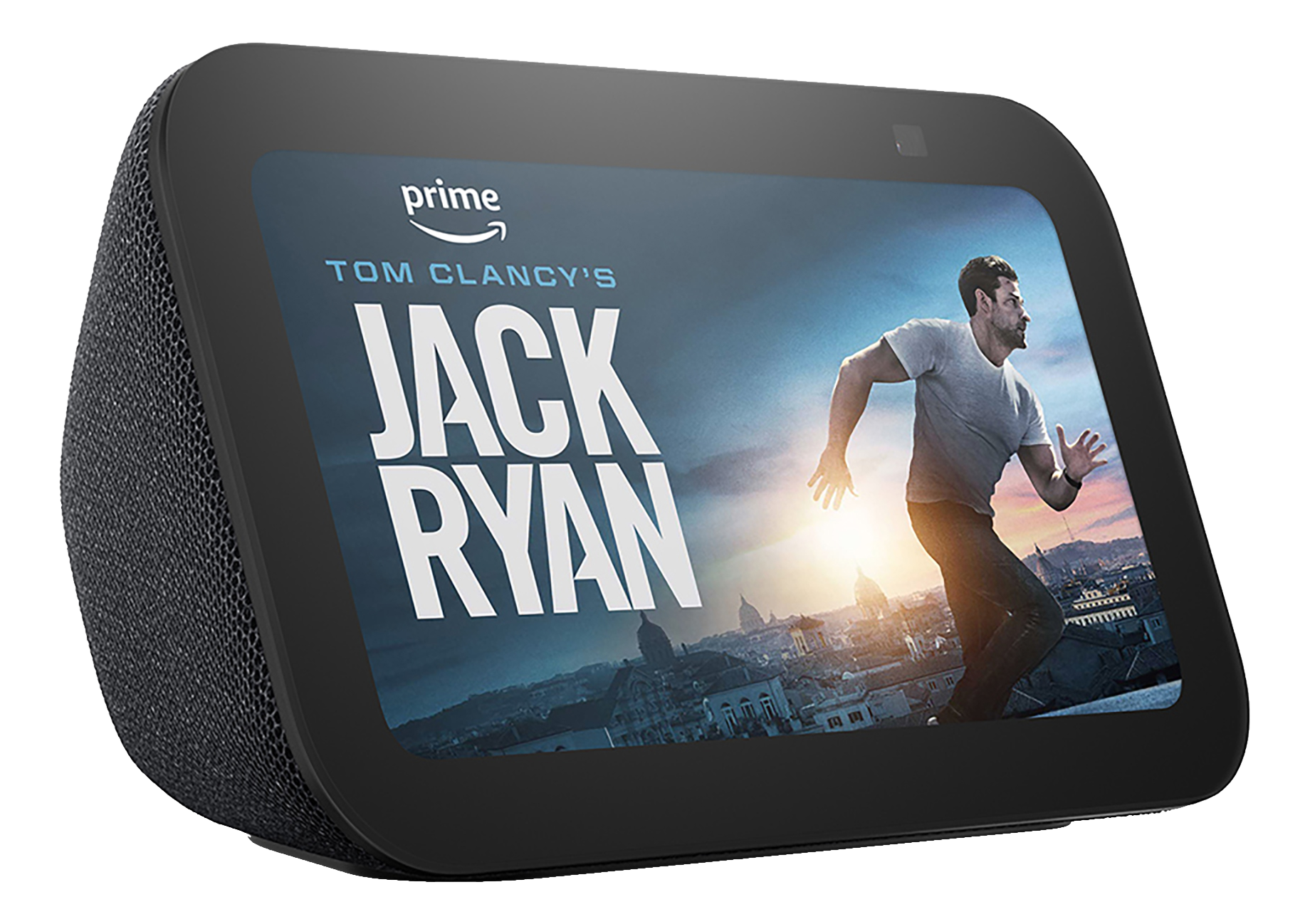 Echo Show mit Jack Ryan-Werbung: Mann rennt über Dächer in Rom.
