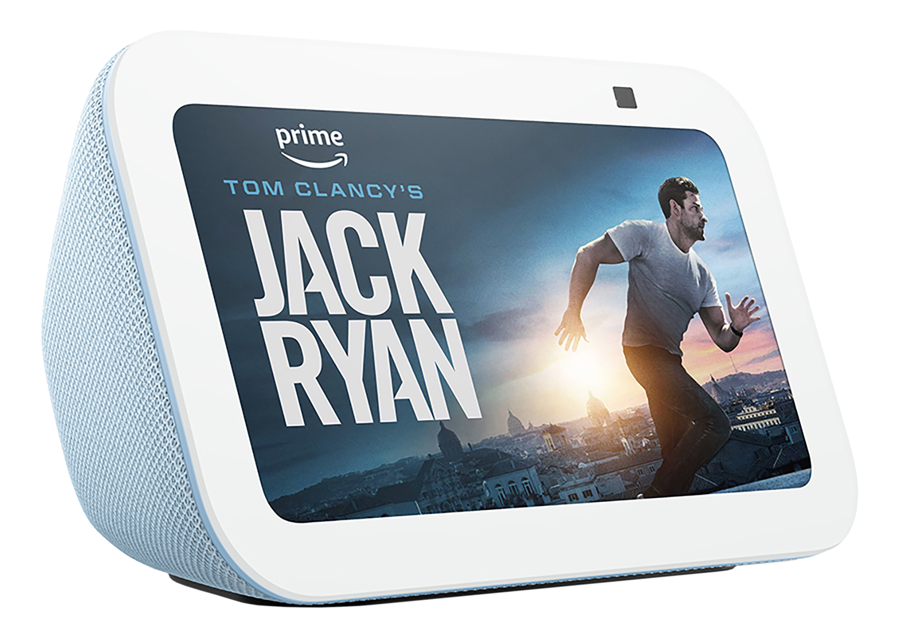 Ein Mann rennt auf einem Dach mit einem „Jack Ryan“-Logo und dem Prime-Logo.