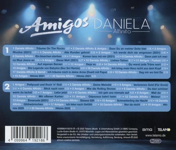 CD-Rückseite mit Titel- und Trackliste für Amigos & Daniela Alfinito.