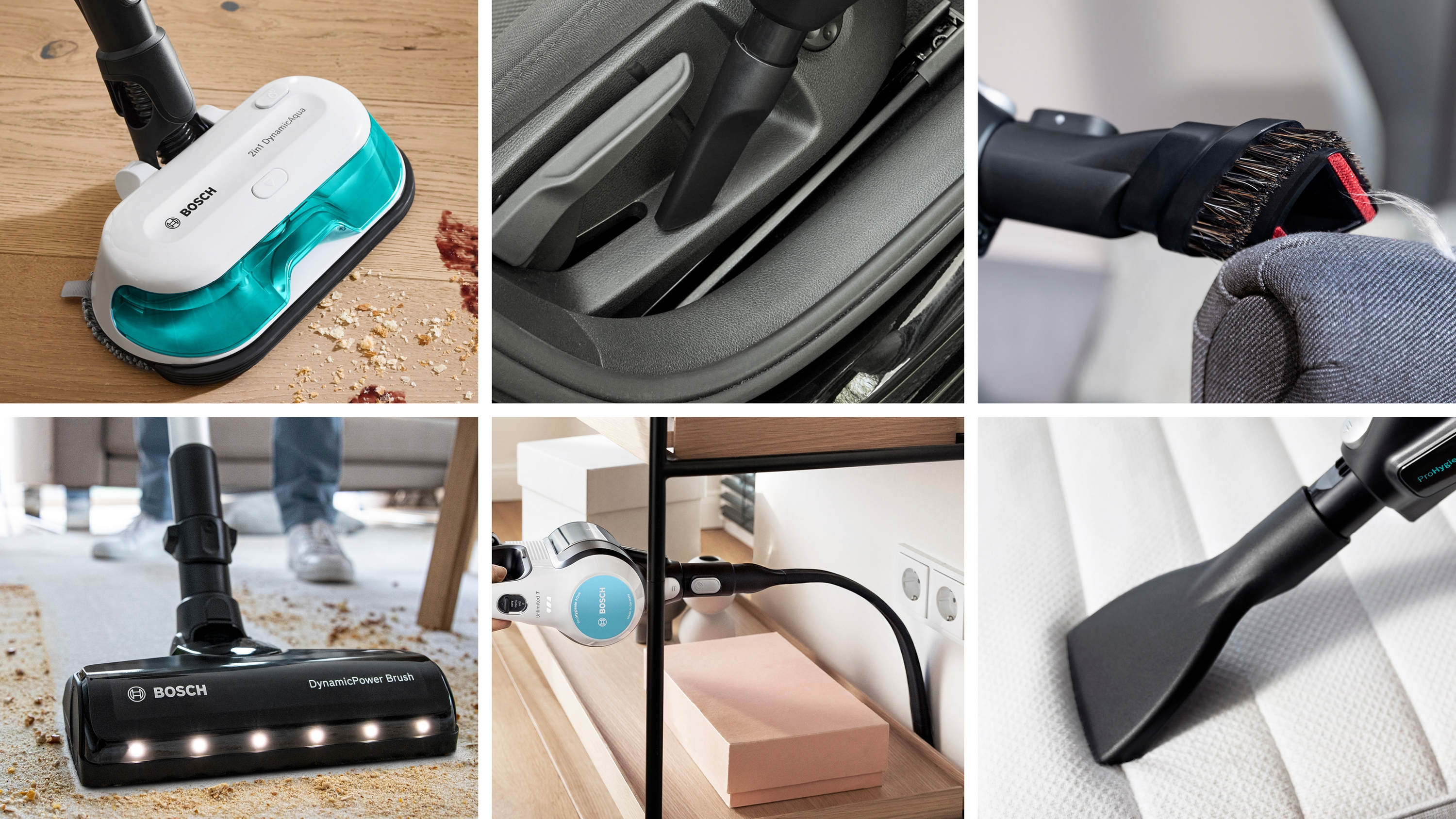 Bosch porszívó fej morzsákat tisztít fapadlón.