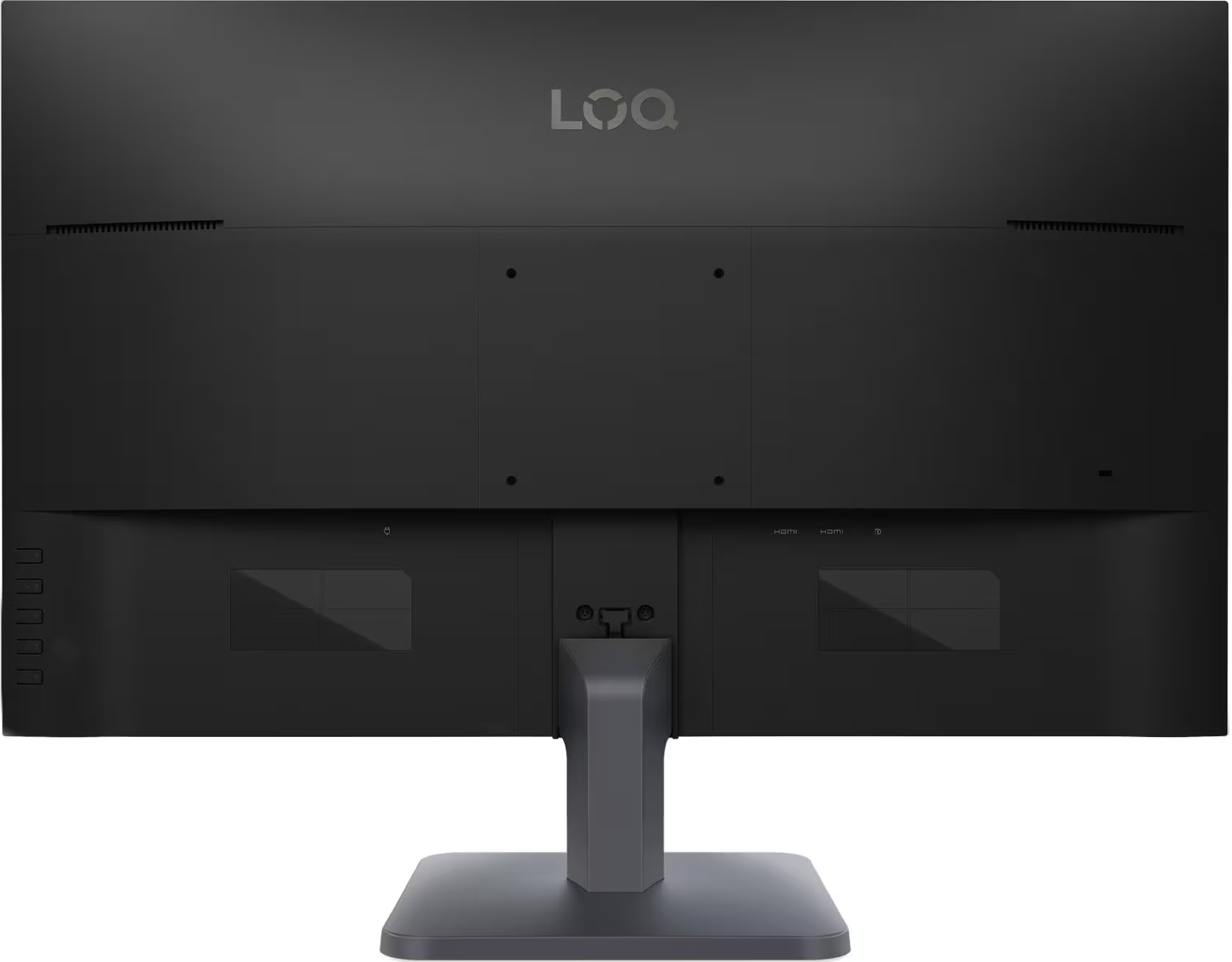 Arrière d'un moniteur noir avec logo LOQ et ports.