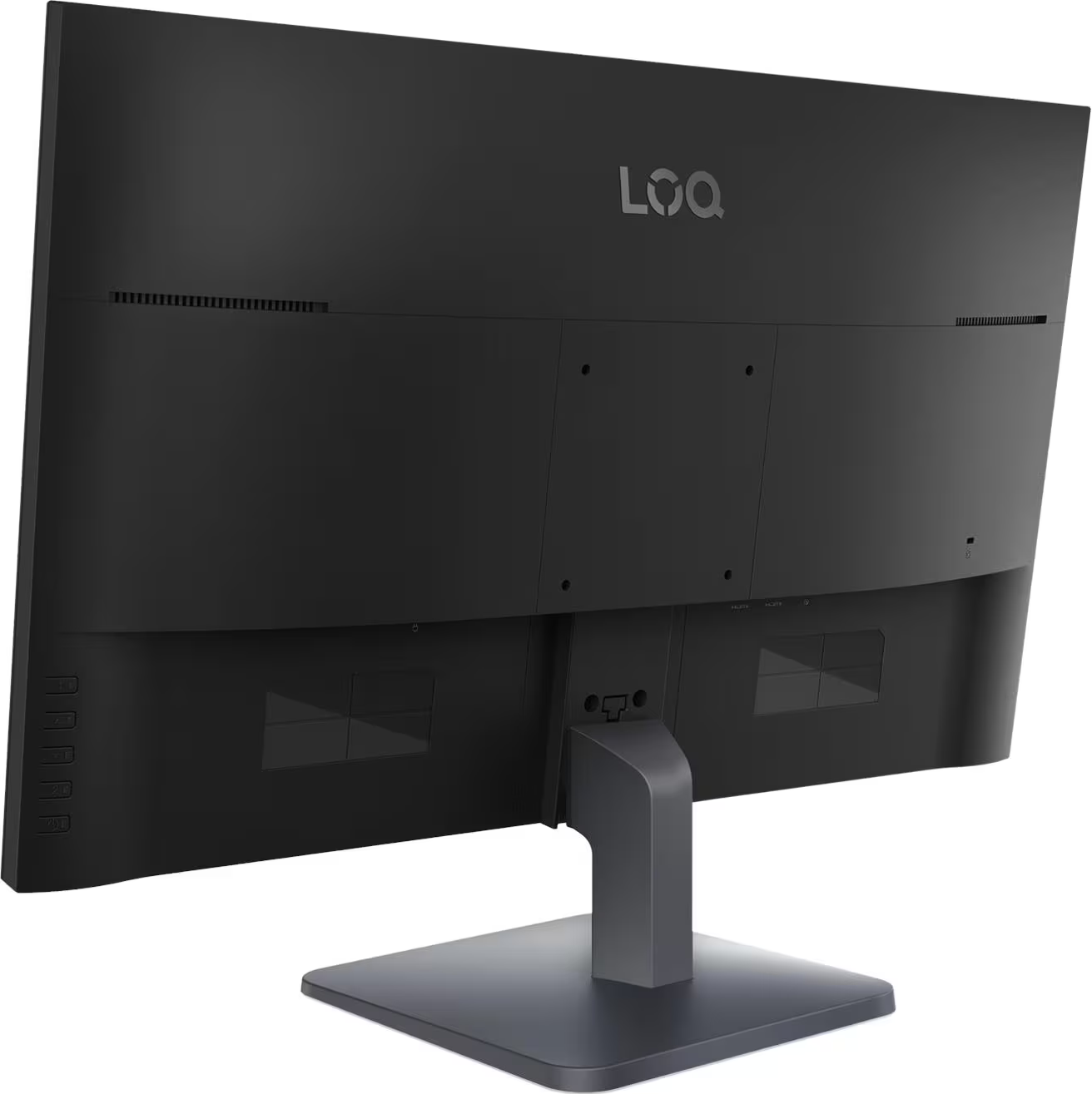Vue arrière d'un moniteur noir avec logo LOQ et ports.