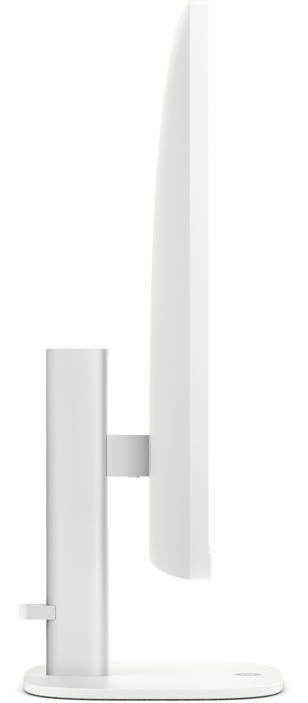 Un support de moniteur blanc au design épuré et moderne sur une base ronde.