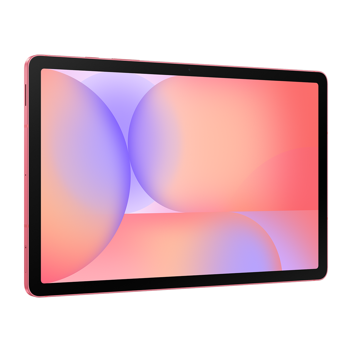 Mavi ve turuncu renklerde degrade ekrana sahip pembe bir tablet.