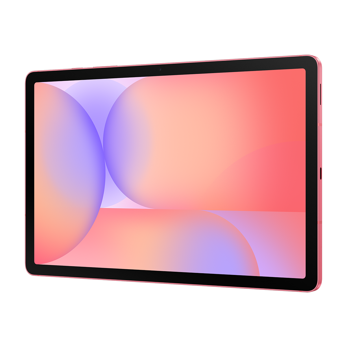 Soyut turuncu ve mor arka plana sahip pembe tablet.
