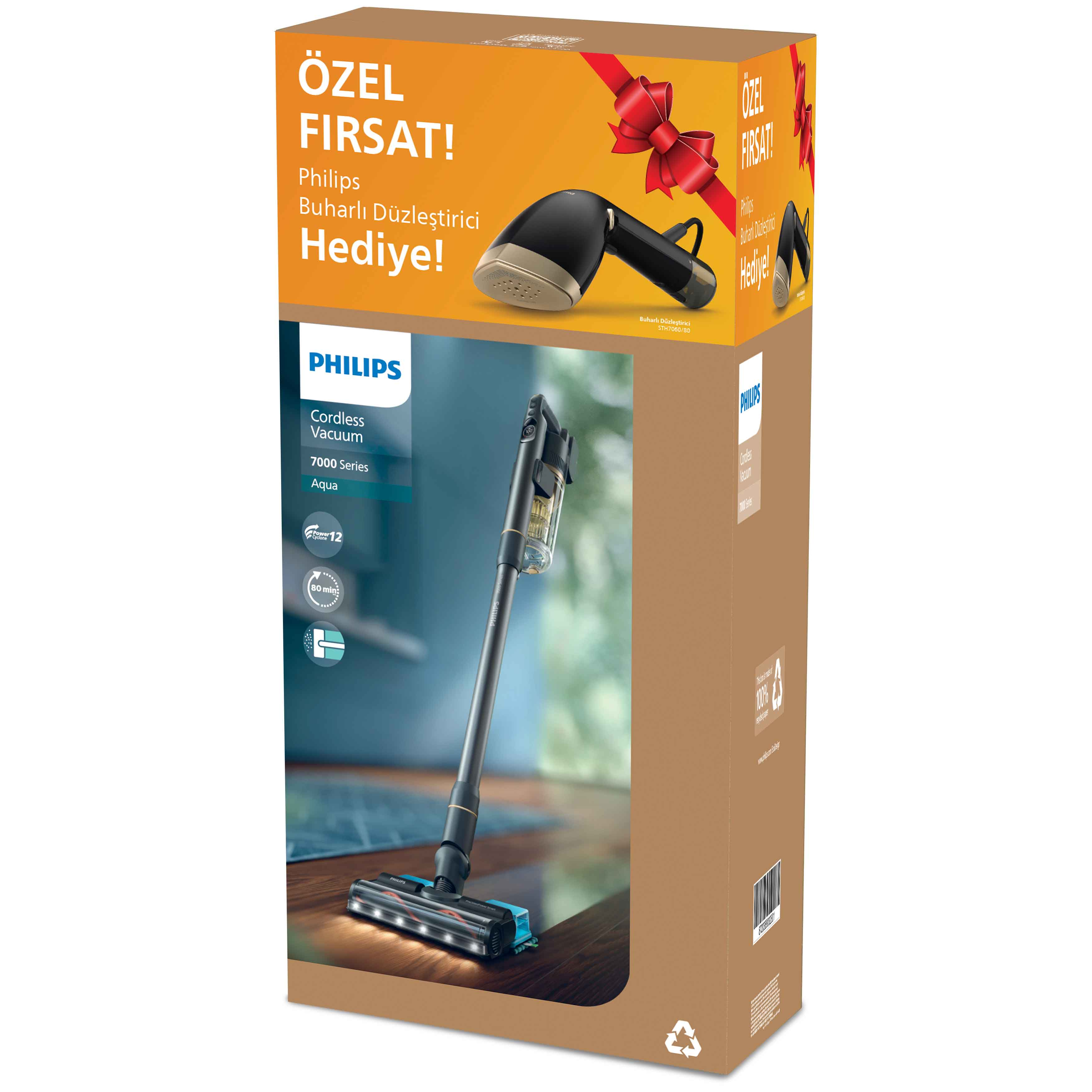 PHILIPS XC7057/01 Kablosuz Dikey Süpürge STH7060/80 Buharlı