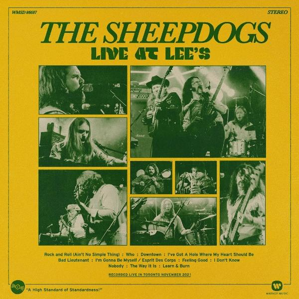 Albumcover mit neun Fotos einer Band, die live spielt. Titel: The Sheepdogs Live at Lee's.