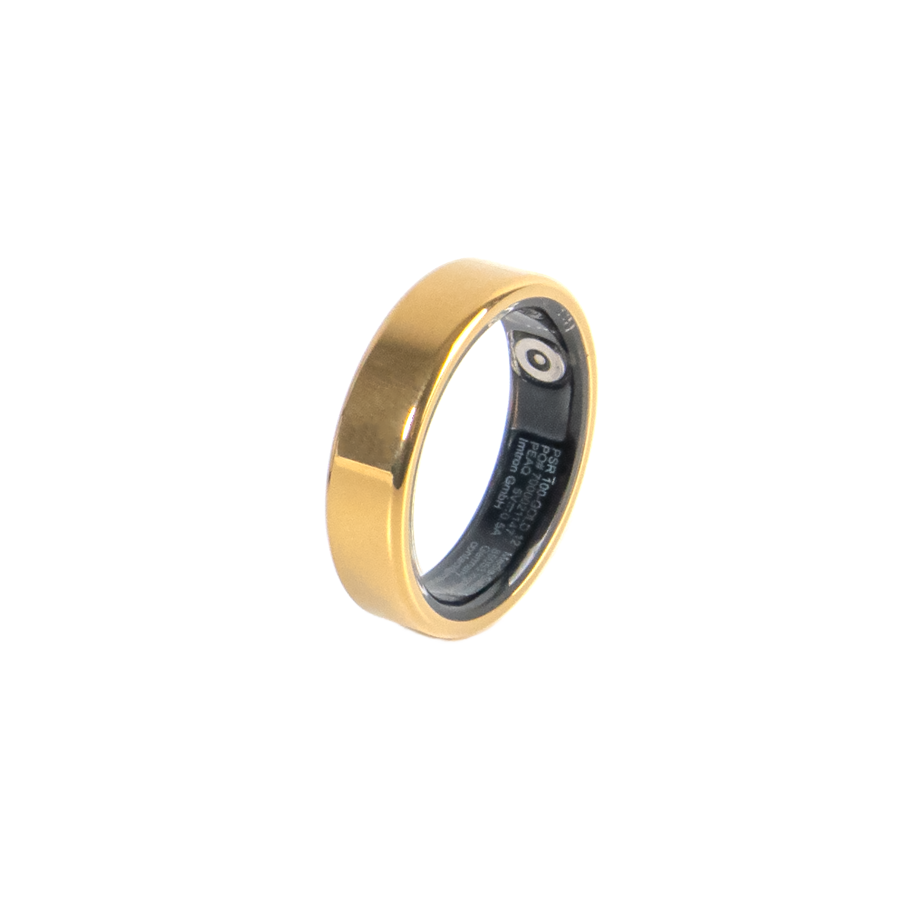Goldener Ring mit schwarzen Details und Beschriftung auf weißem Hintergrund.