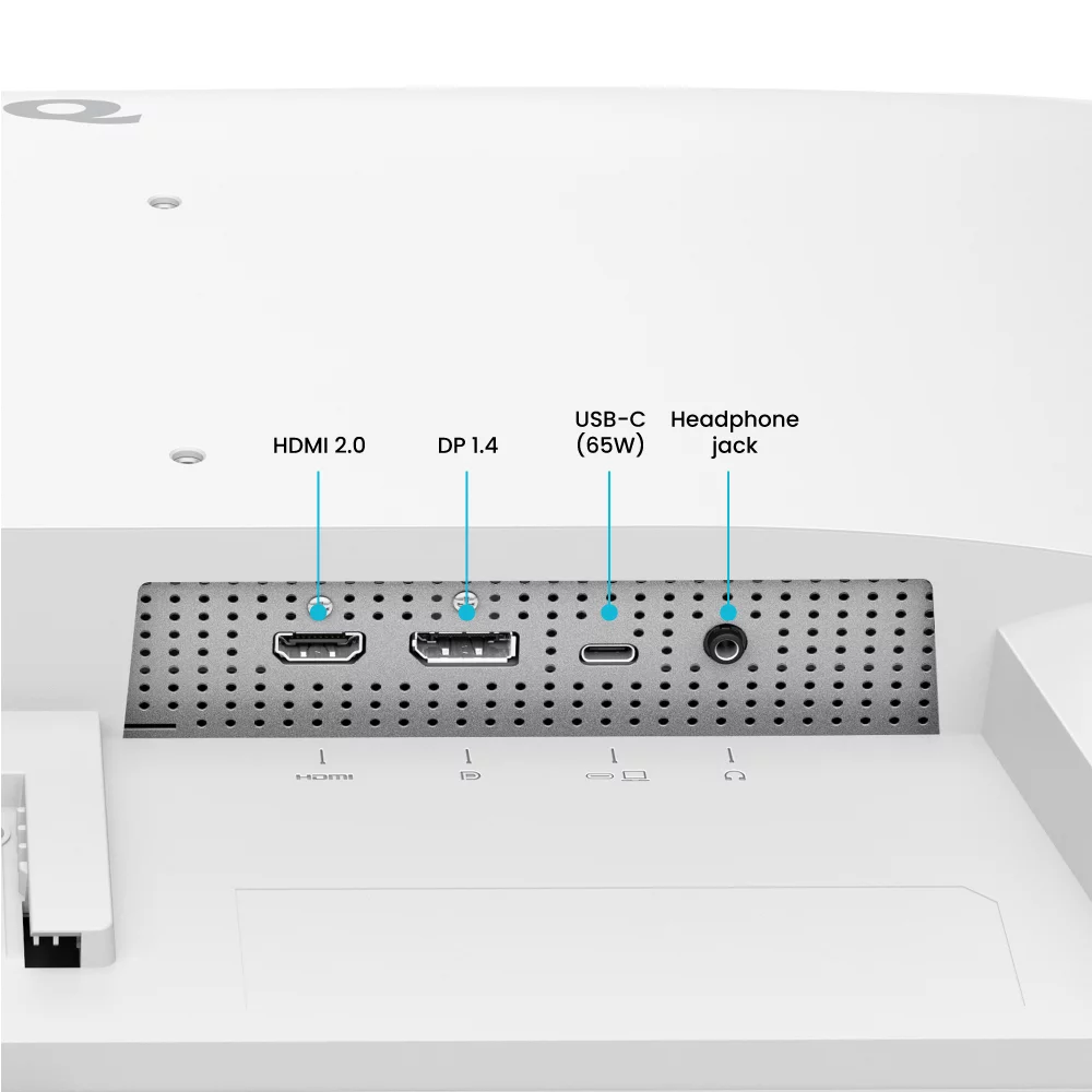 Anschlussleiste mit HDMI, DP, USB-C und Kopfhöreranschluss.