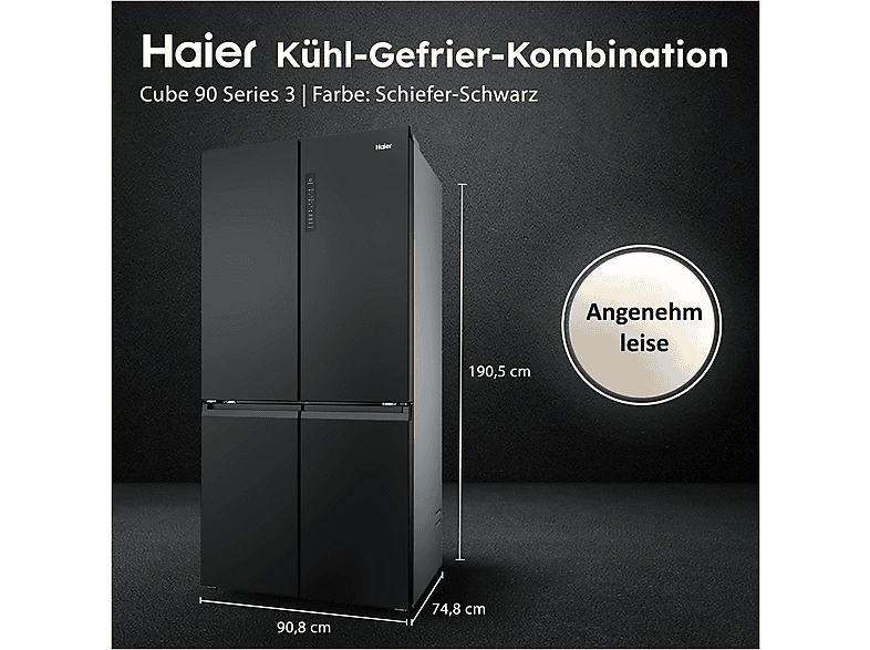 HAIER HCR39F19ENPT CUBE 90 3 French-Door Kühlgefrierkombination (651 l, E, 1905 mm hoch, Slate Black)