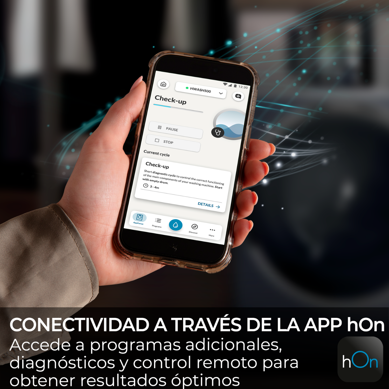 Conectividad a través de la app hOn: accede a programas adicionales, diagnósticos y control remoto para resultados óptimos