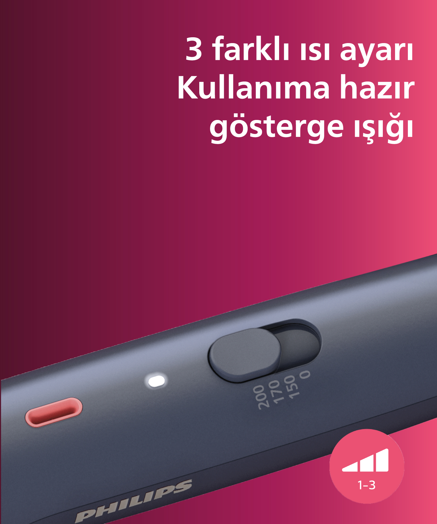 Anahtar, gösterge ışığı ve sıcaklık ayarları olan koyu renkli bir cihaz.