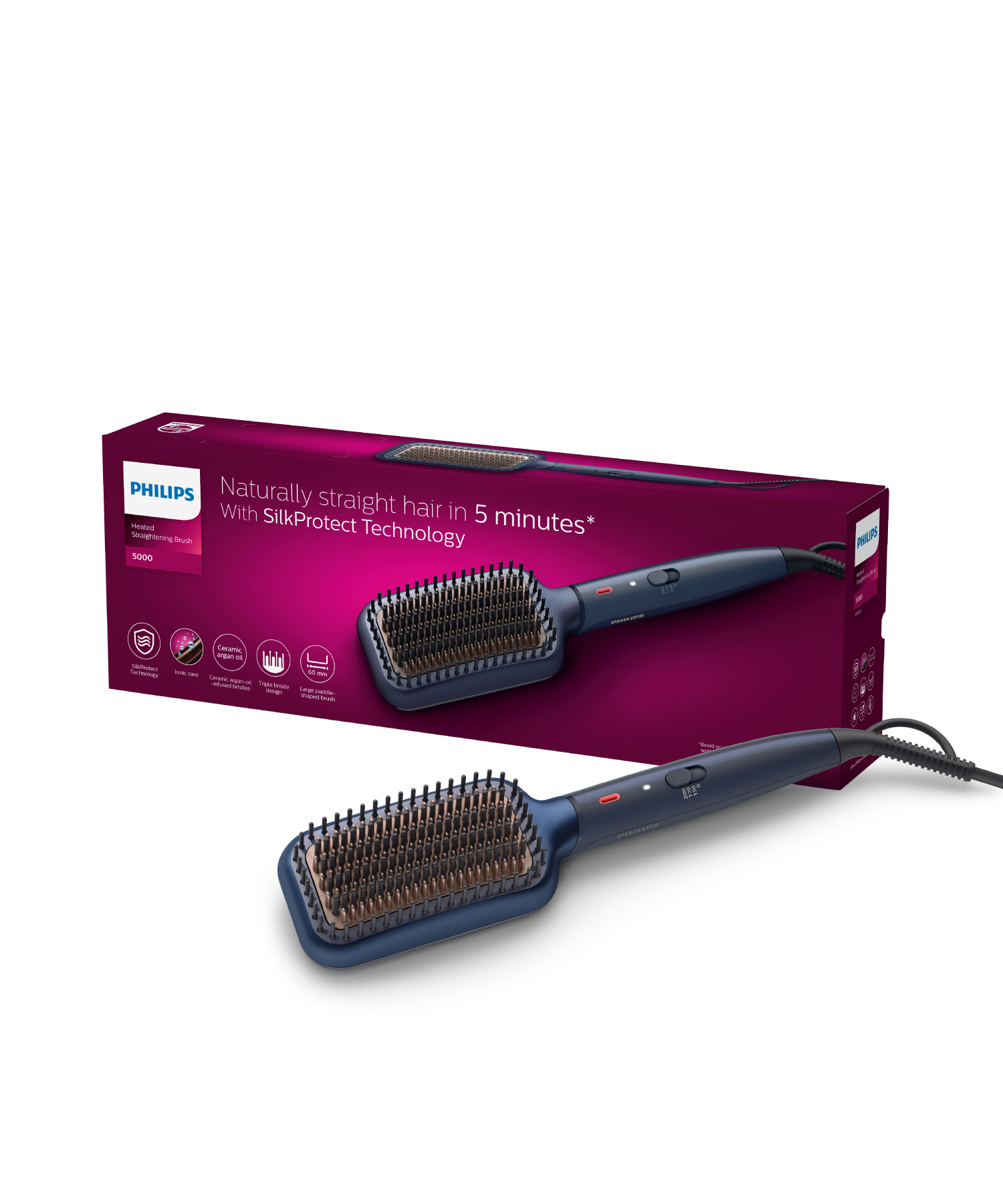 SilkProtect Teknolojili Philips ısıtmalı düzleştirici fırça, model 5000.