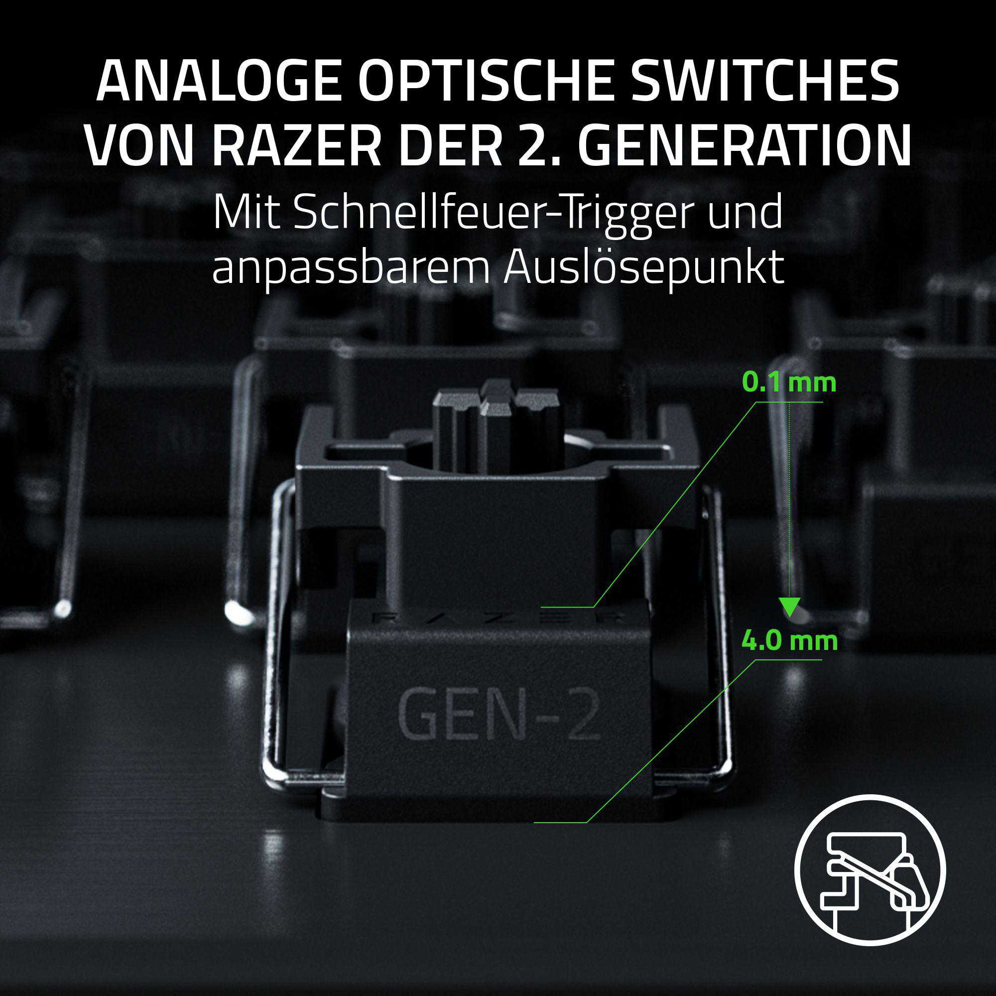 Nahaufnahme eines Razer Gen-2 optischen Schalters mit Maßen.