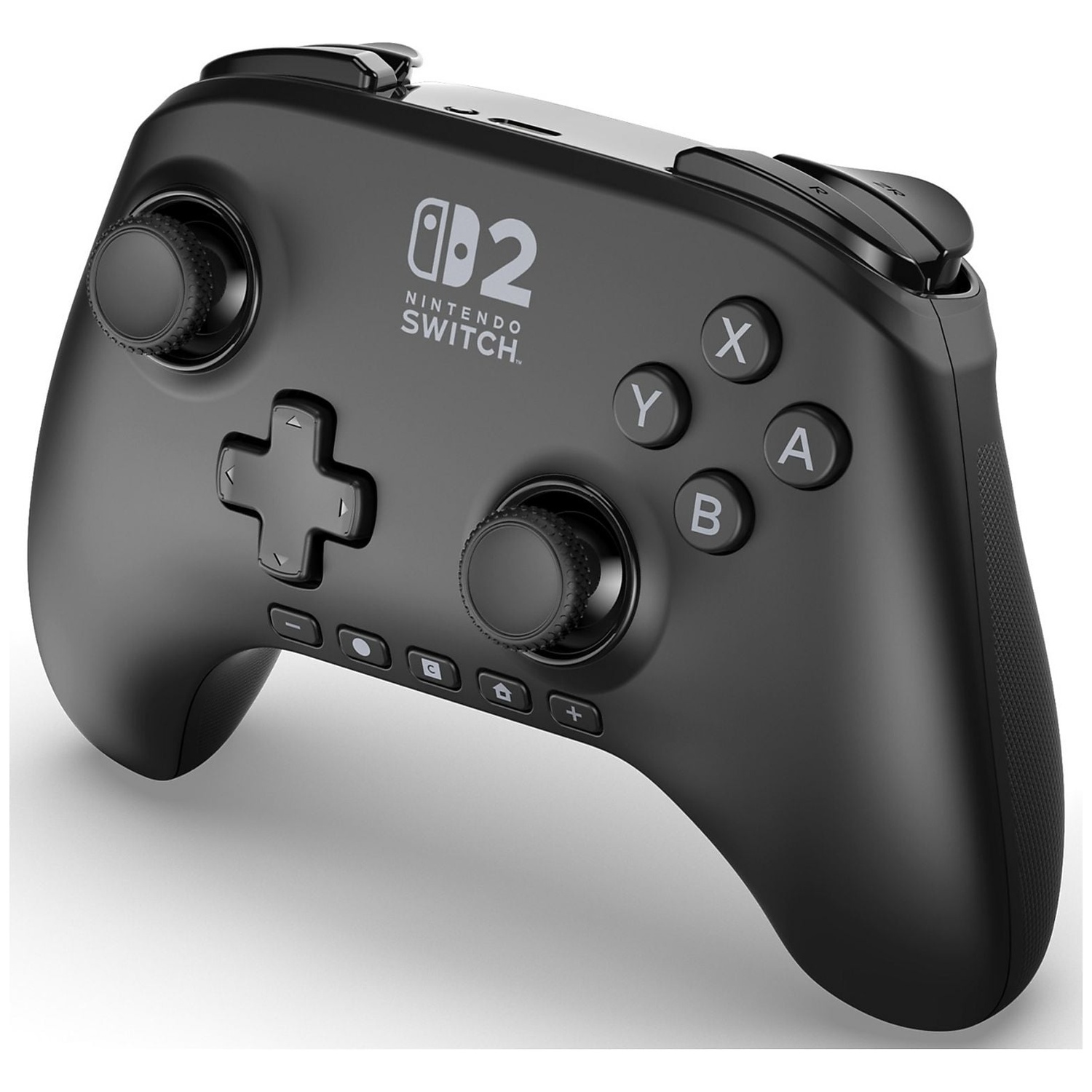 Black Nintendo Switch controller with buttons and joysticks.