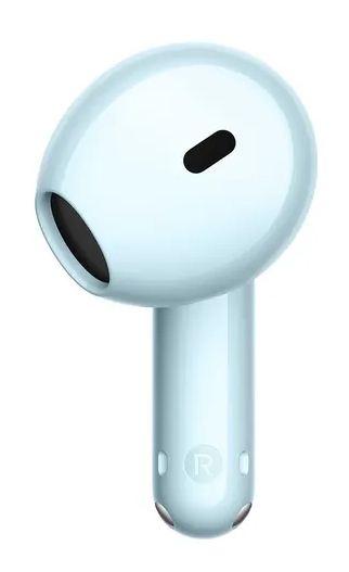 Jasnoniebieski słuchawka z czarną maskownicą głośnika i trzonkiem z 