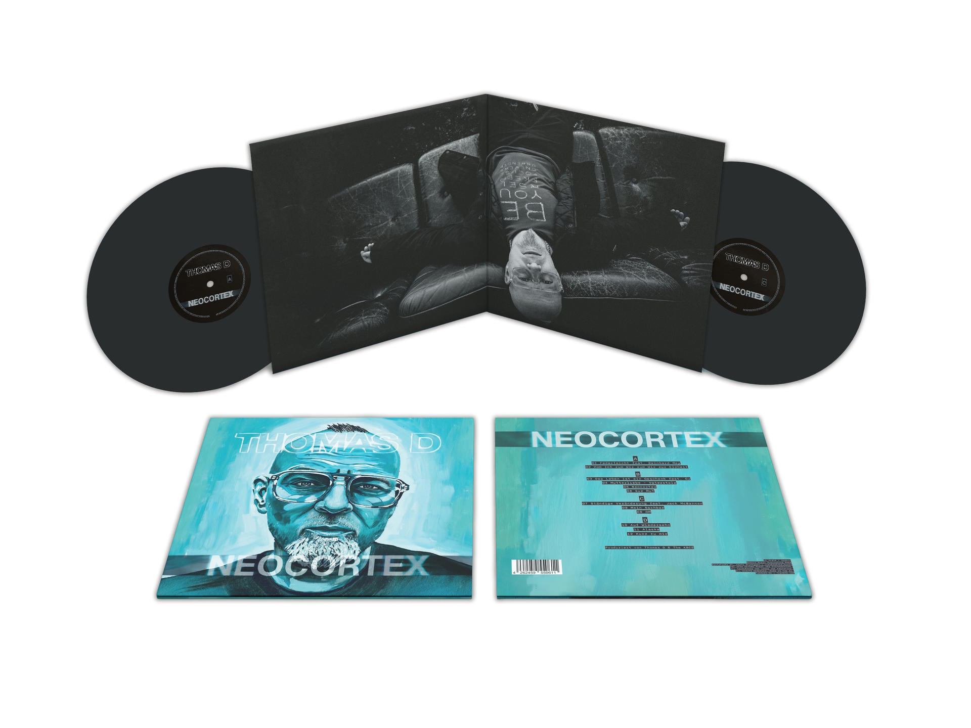 Thomas D. Neocortex Schallplatte mit Cover-Artwork und Innenbild.