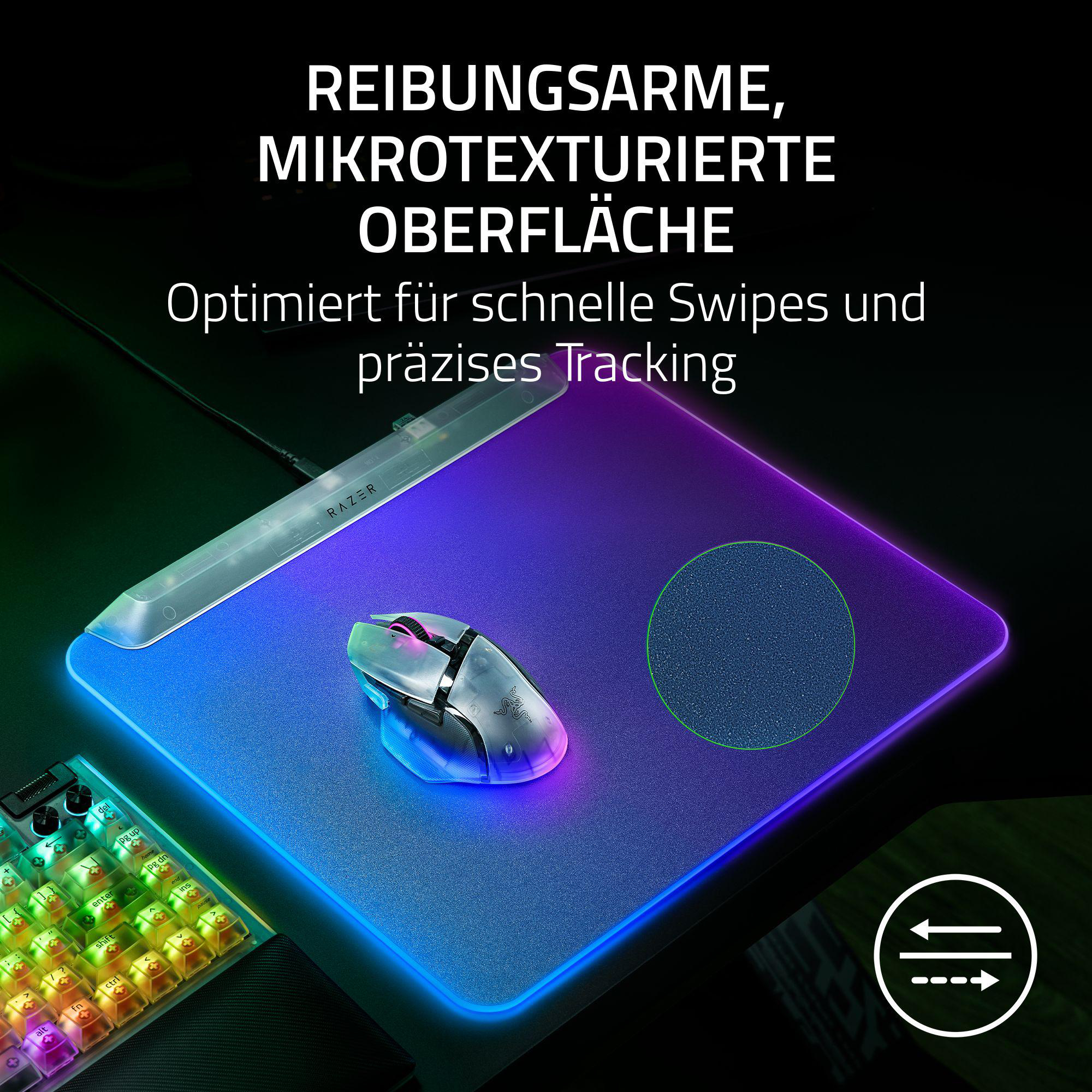 Razer Maus und Tastatur auf beleuchteter Gaming-Matte.