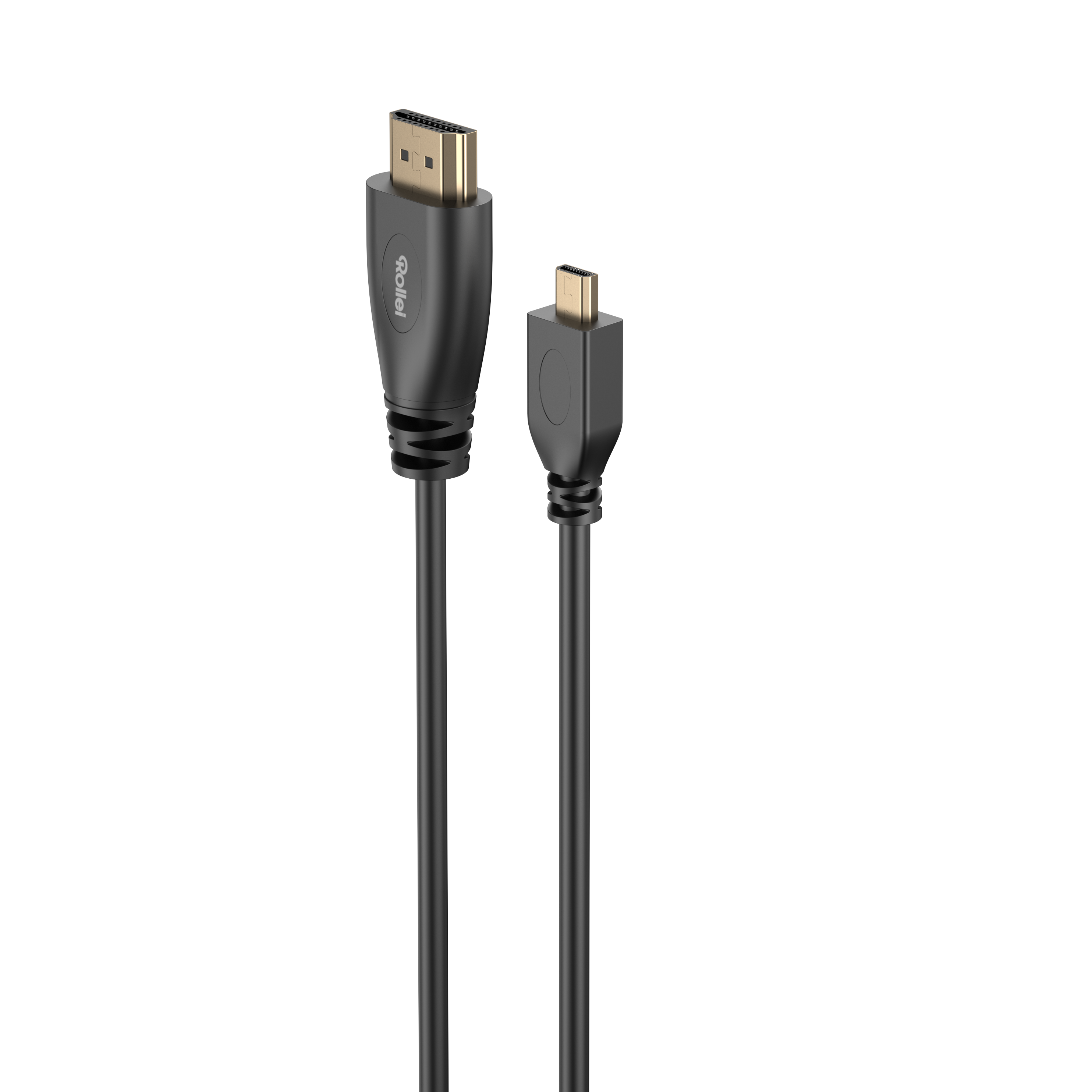 Schwarzes HDMI-zu-Micro-HDMI-Kabel mit goldenen Anschlüssen.