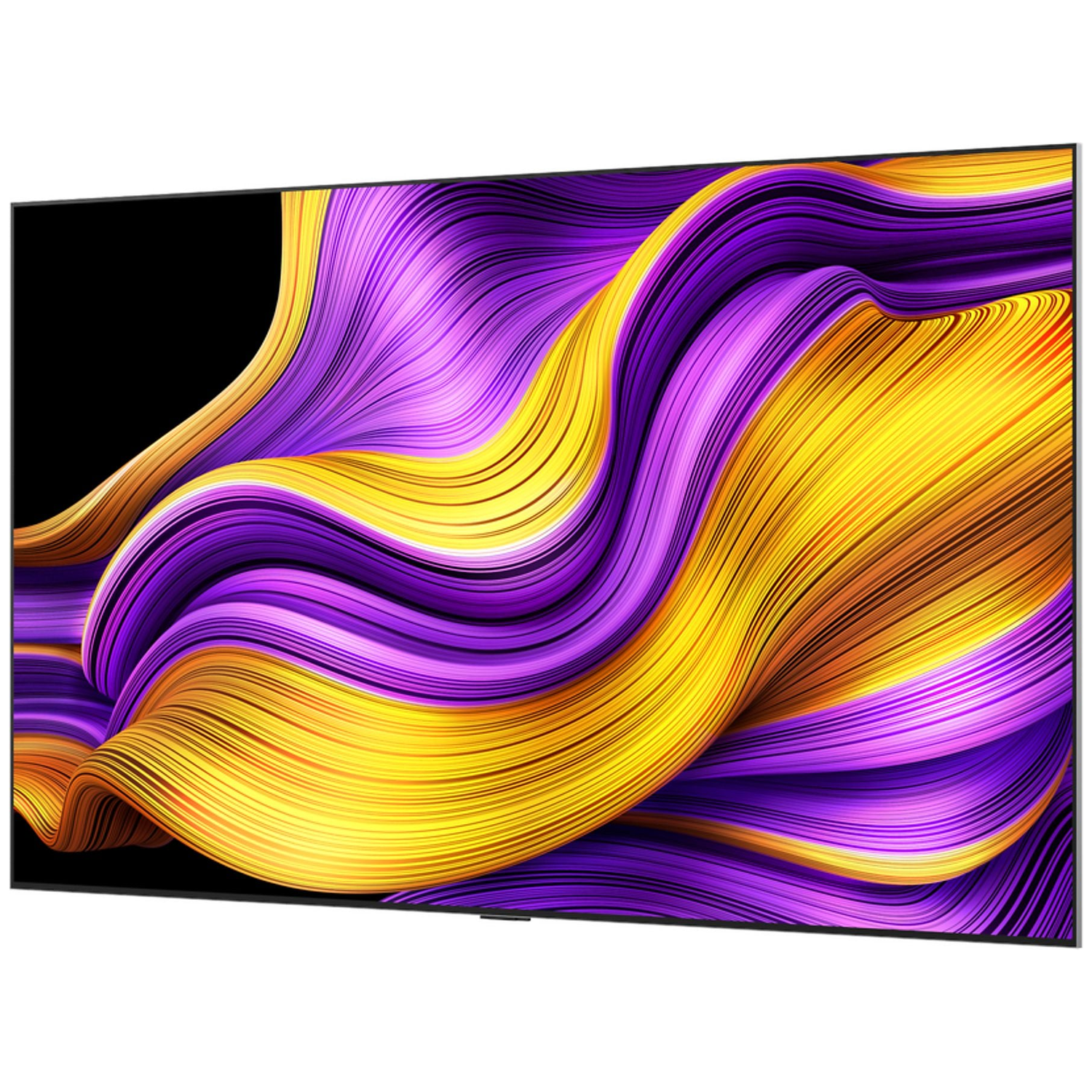 Abstracte golf van paarse en gele lijnen op zwarte achtergrond.