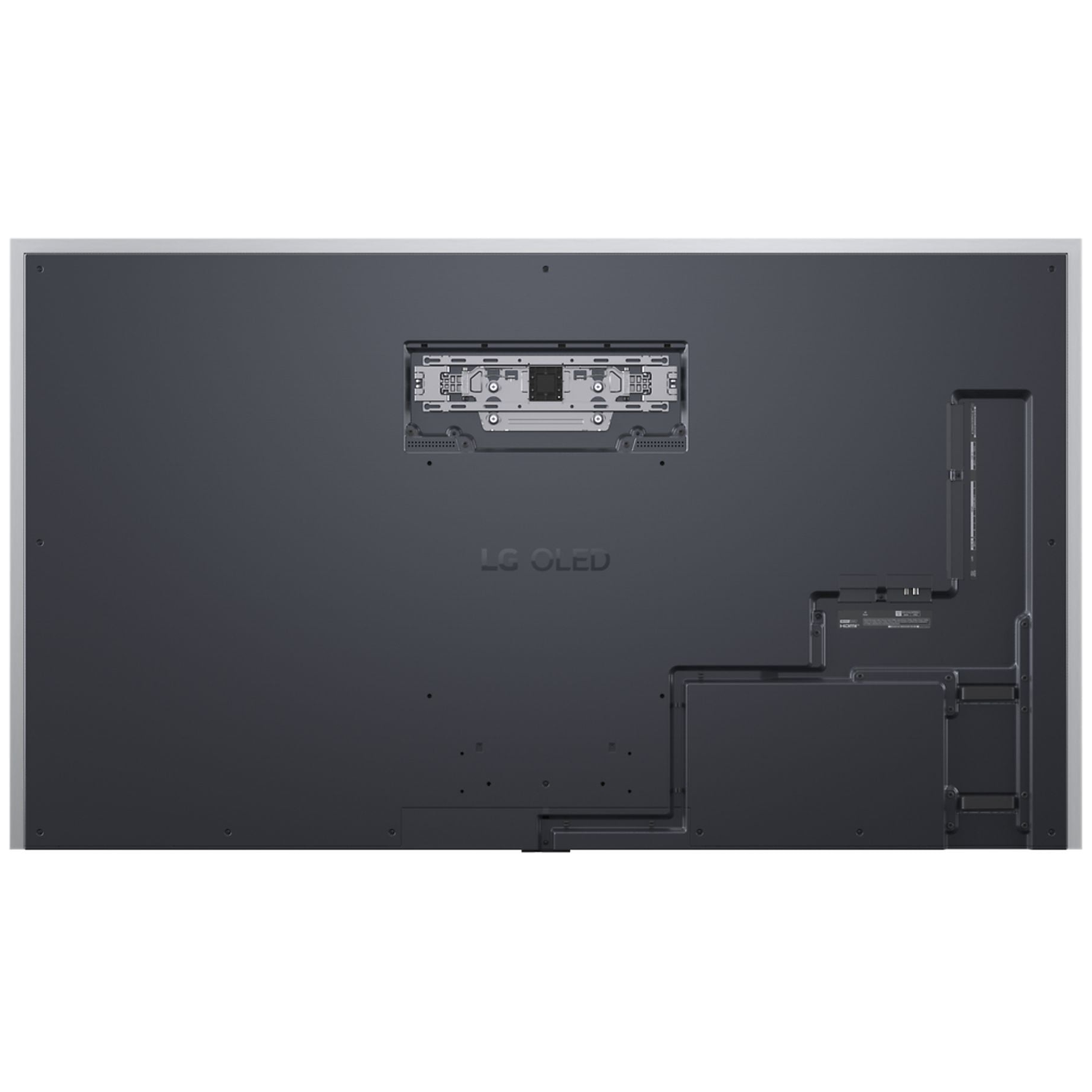 Achterkant van een LG OLED TV met poorten, ventilatie en logo.