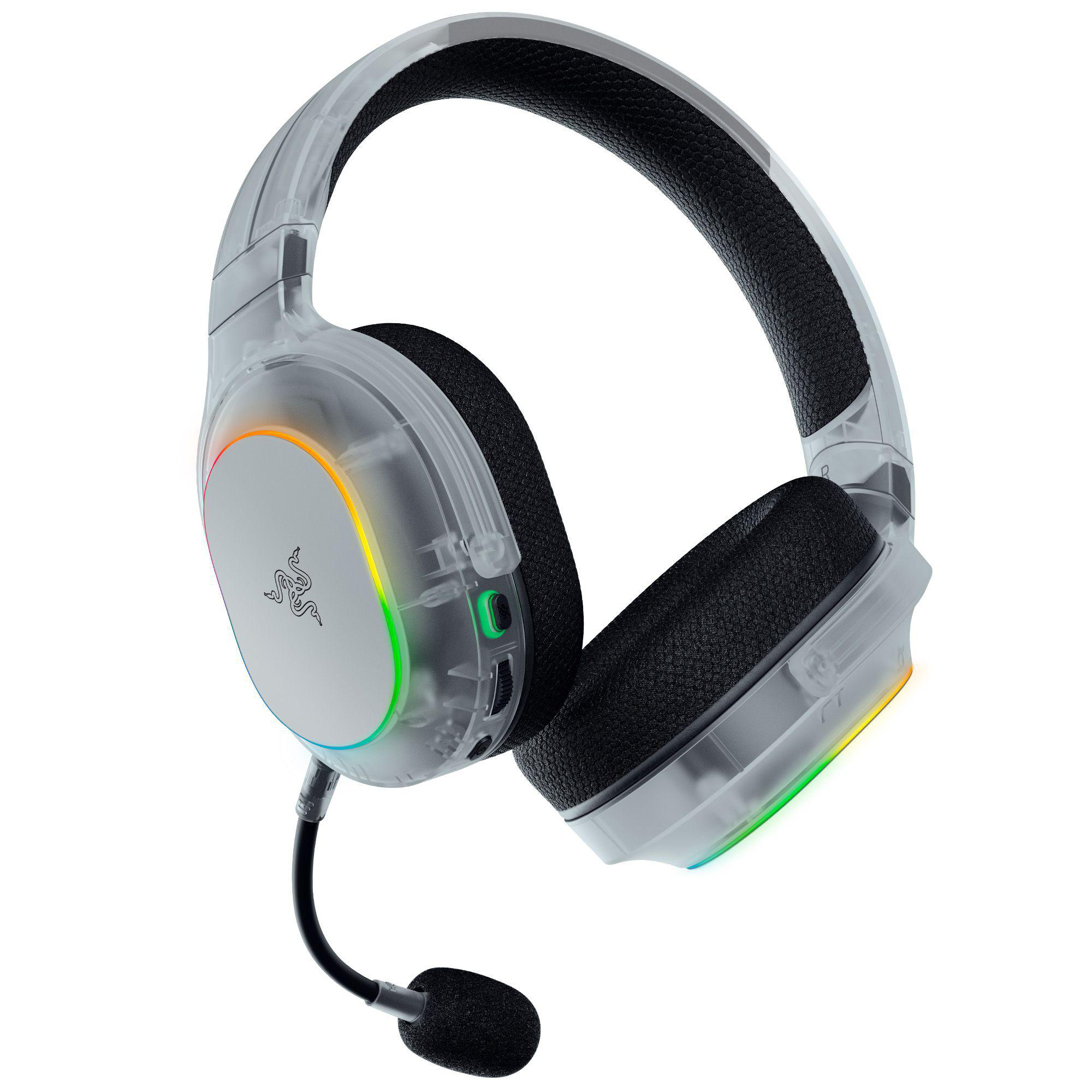 Durchsichtiger Gaming-Kopfhörer mit RGB-Beleuchtung und Mikrofon.