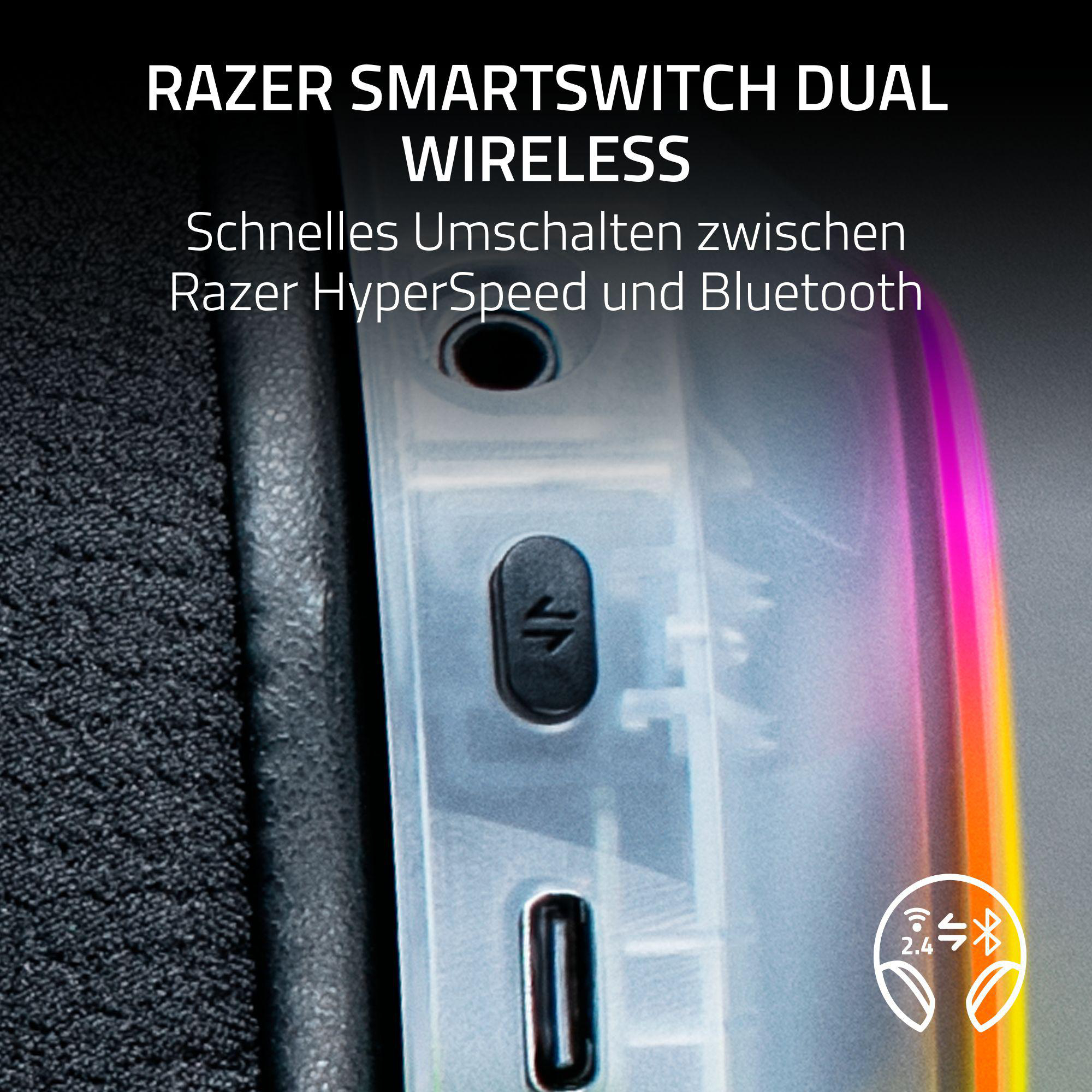 Nahaufnahme eines Kopfhörers mit einem Umschaltknopf und USB-C-Anschluss.