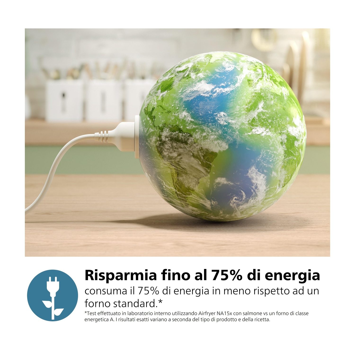 La Terra con spina e cavo, risparmiando energia.