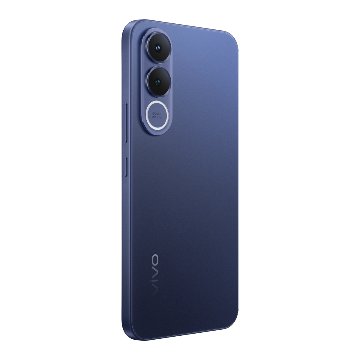 İki kameralı ve VIVO logolu koyu mavi akıllı telefonun arkası.