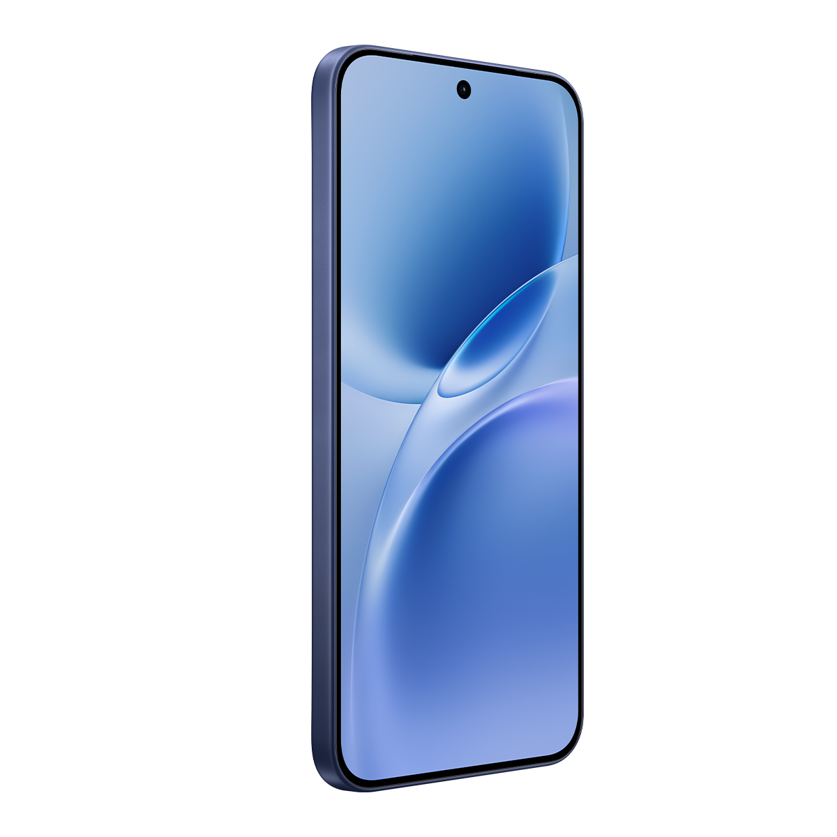 Minimalist ekran tasarımlı şık mavi bir akıllı telefon.