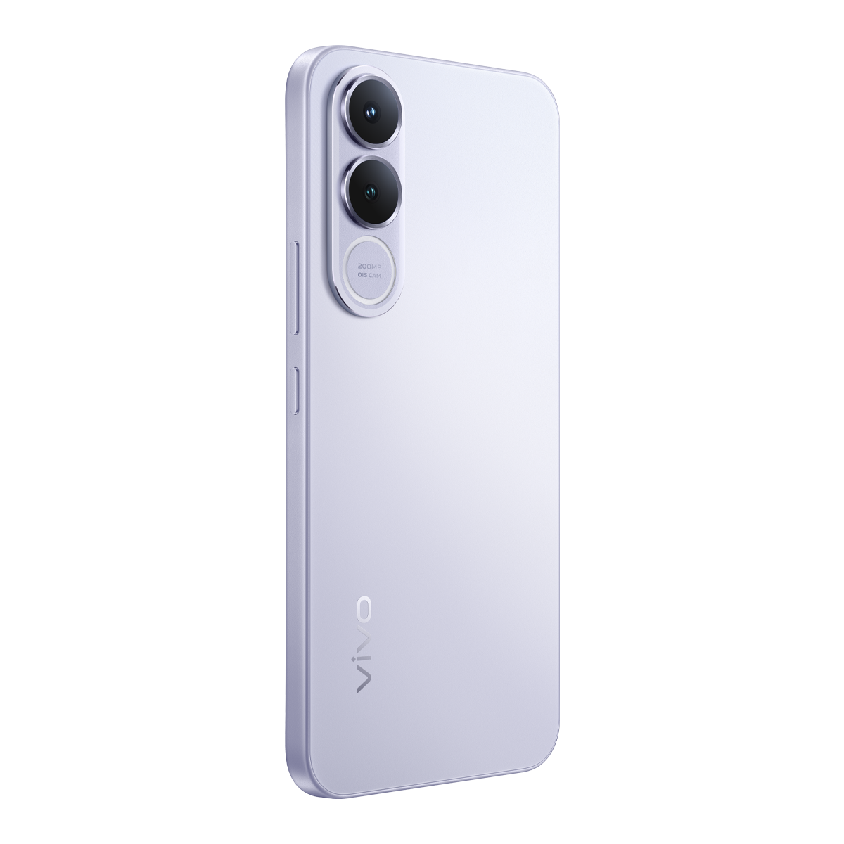 VIVO logosu ve iki kamera lensi bulunan açık mor akıllı telefonun arkası.