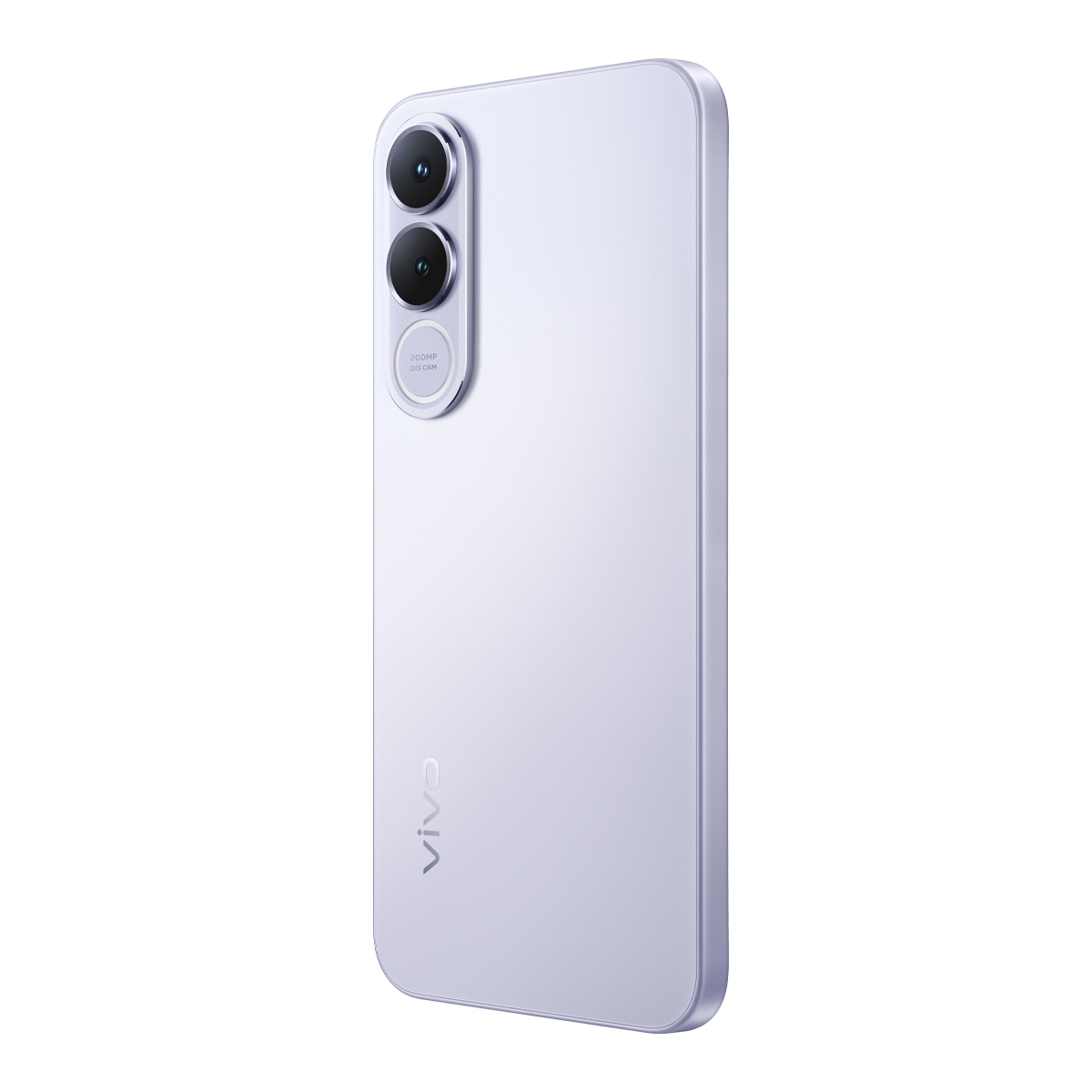 Vivo logolu, üç kamera lensli lavanta rengi akıllı telefonun arkası.