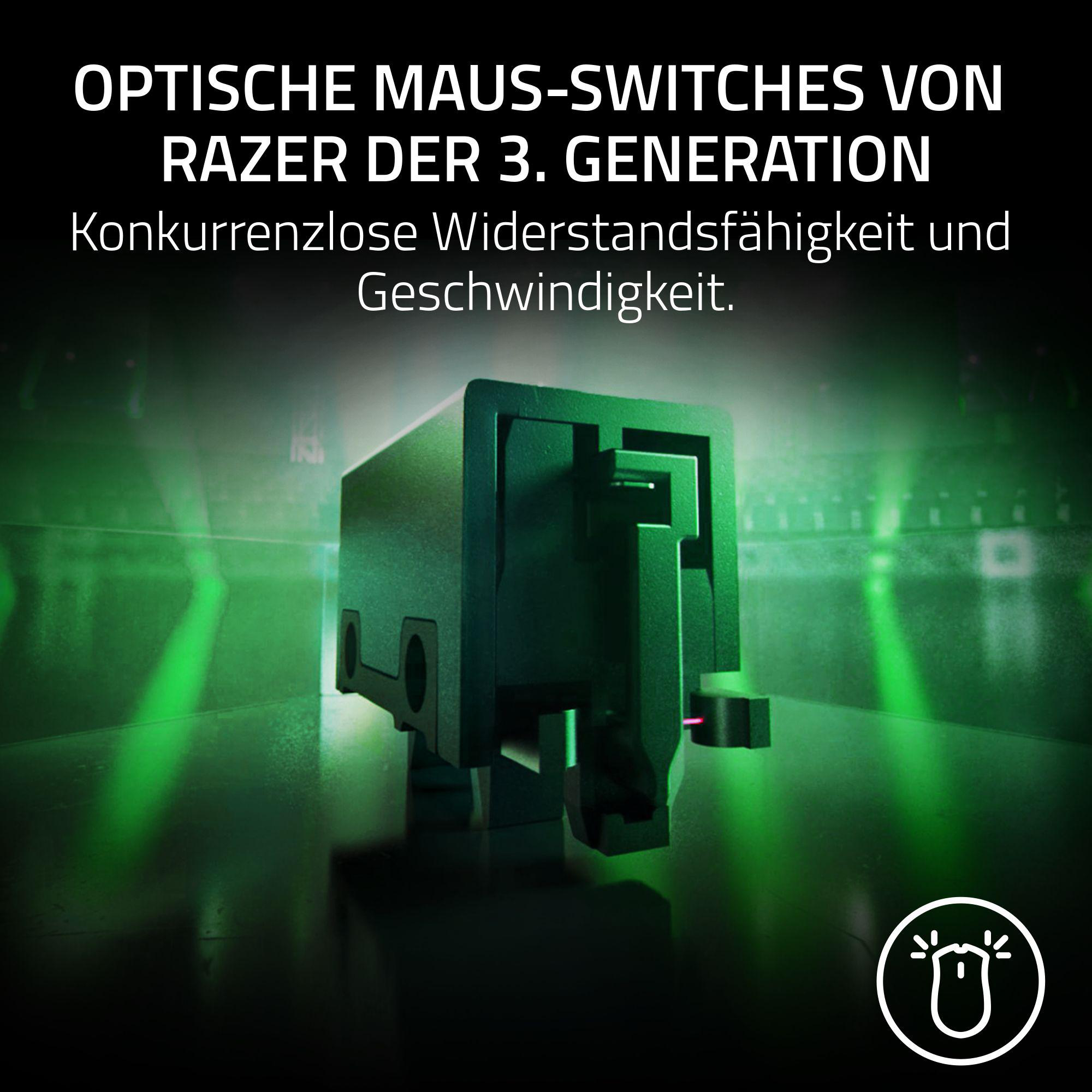 Grüner optischer Mausschalter von Razer, Generation 3, mit Text.