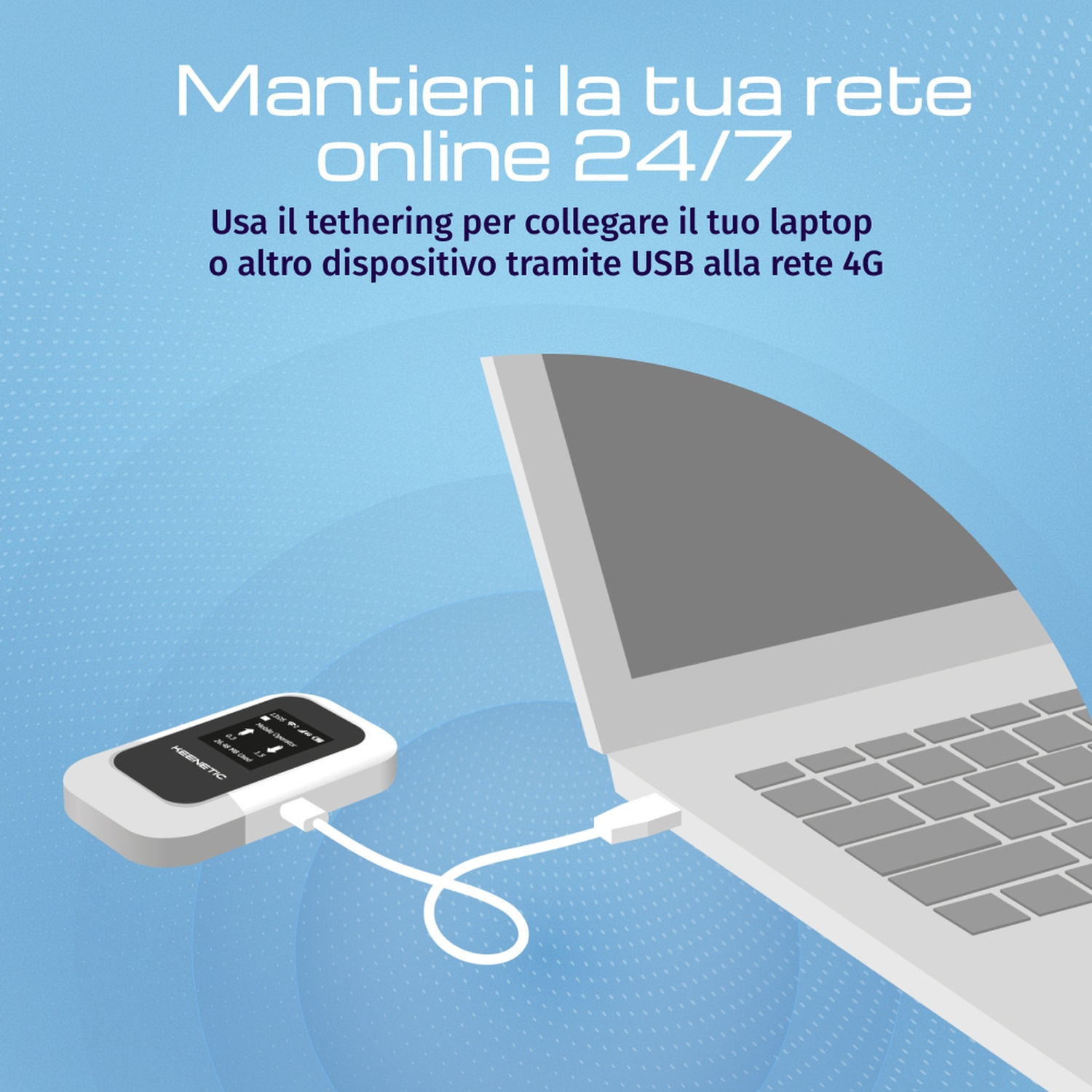 Un router 4G è collegato via USB a un laptop.