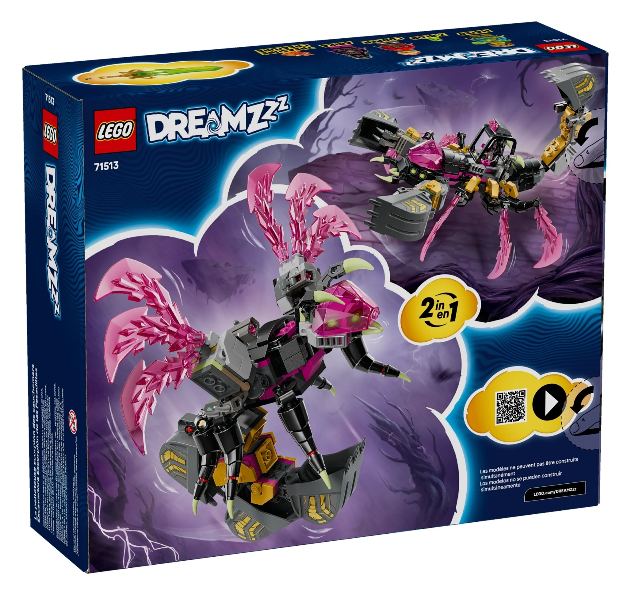 Zestaw LEGO DREAMZZZ z robotem skorpionem i skrzydlatym stworzeniem.