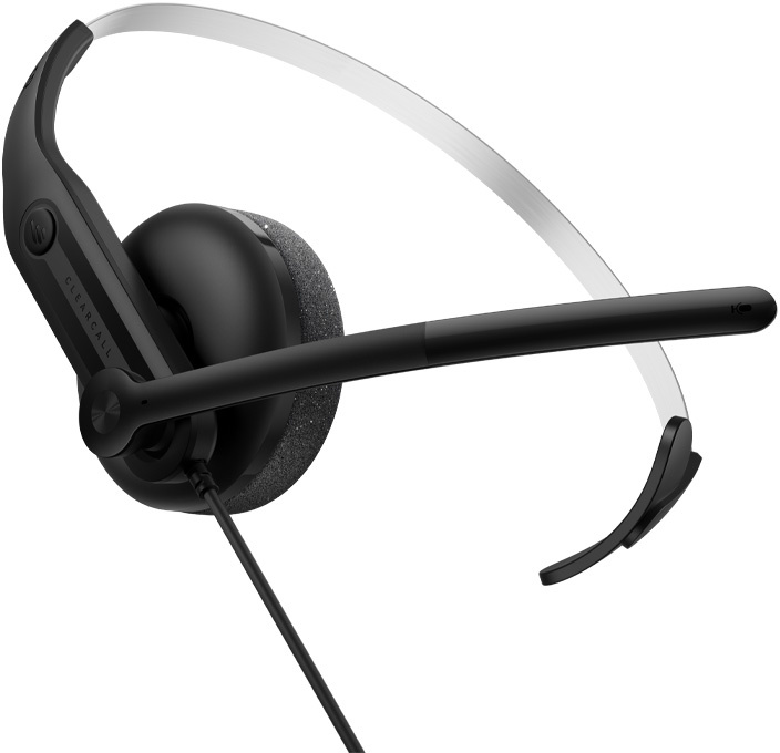 Fekete, mikrofonos, állítható fejpántos headset.