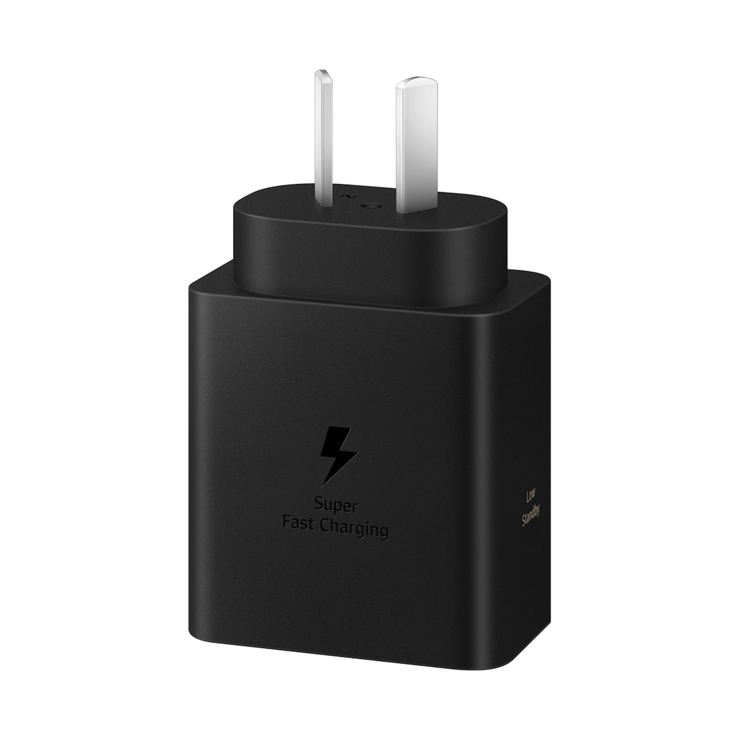 Caricatore nero con simbolo fulmine e "Super Fast Charging".