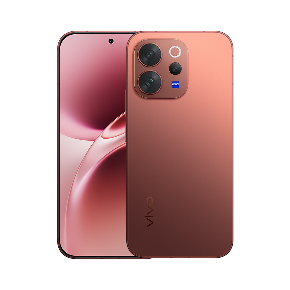 Üç kameralı, Zeiss logolu bronz renkli akıllı telefon.