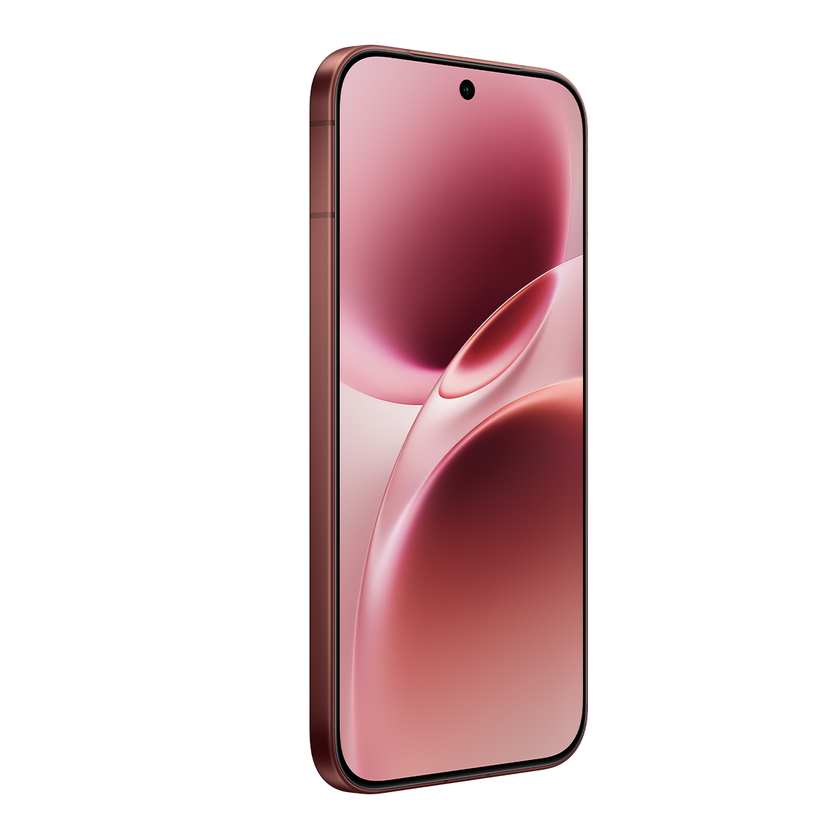 Ekranında kamera modülü ve yuvarlak köşeleri olan pembe bir akıllı telefon.