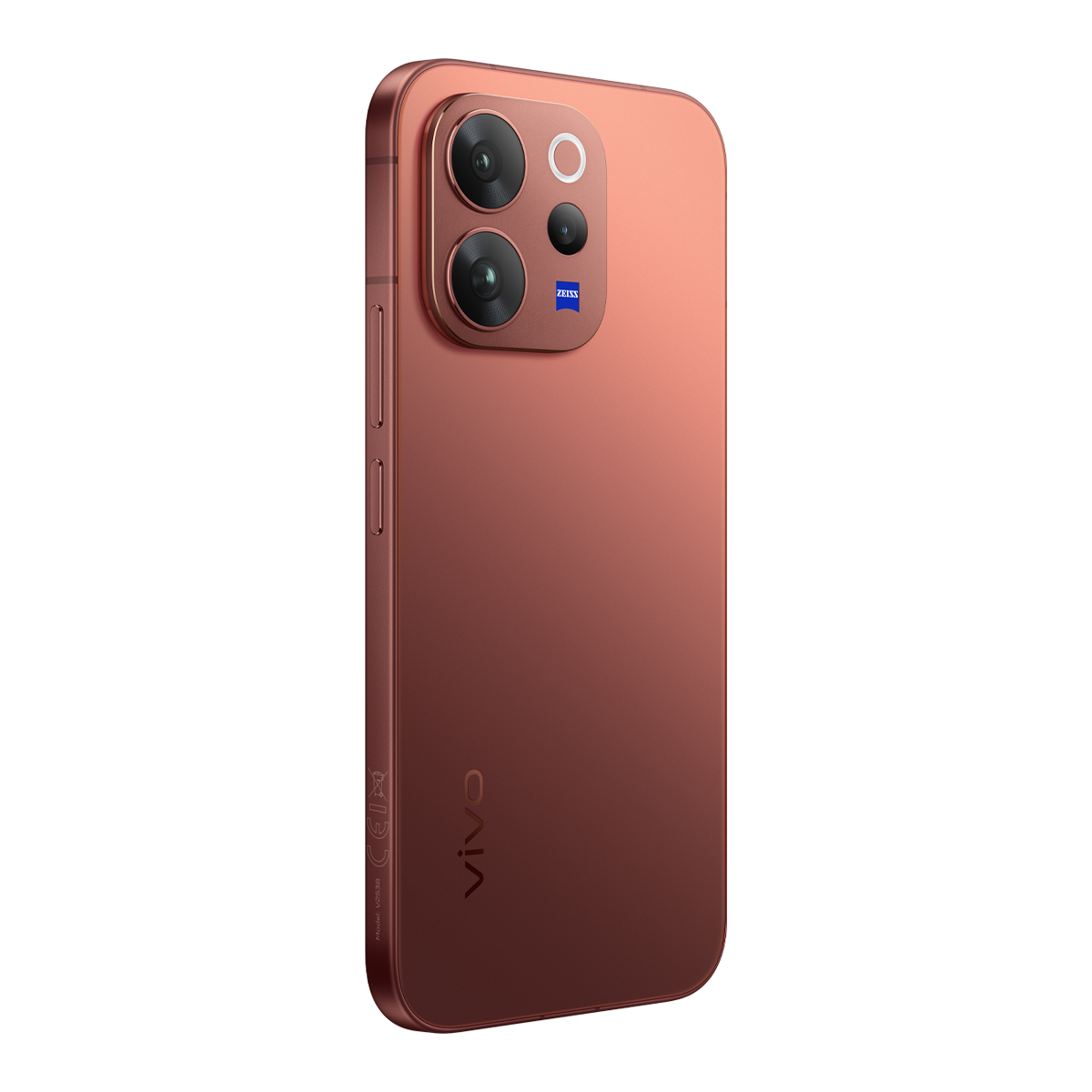 Üçlü kameraya ve ZEISS logosuna sahip bronz renkli akıllı telefonun arkası.