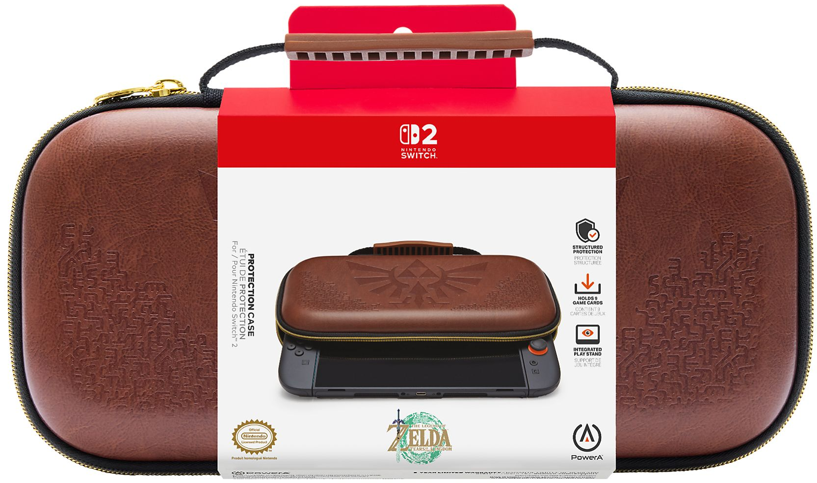 Étui de protection marron pour Nintendo Switch motif Zelda avec console.