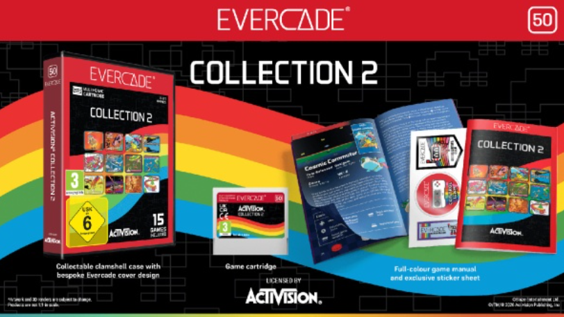 Evercade Collection 2: Hülle, Cartridge, Handbuch & Stickerbogen.
