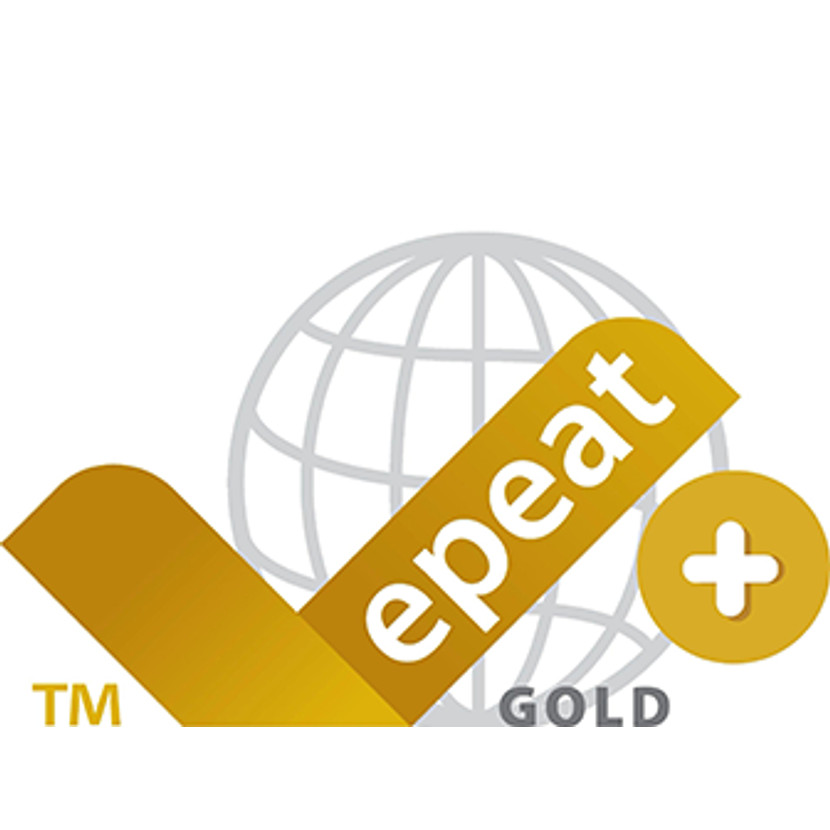 Złote logo EPEAT z globusem i ptaszkiem. "TM" i "GOLD" są po polsku.