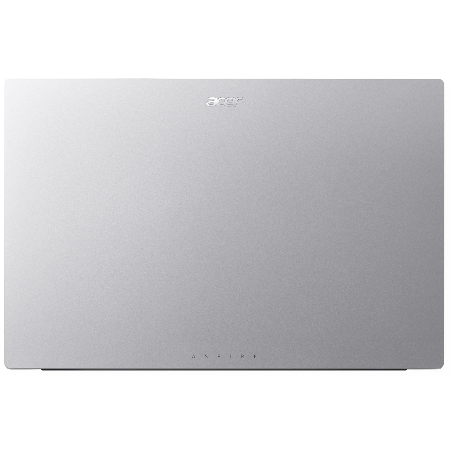 Silver Acer Aspire laptop, closed, on a black background.