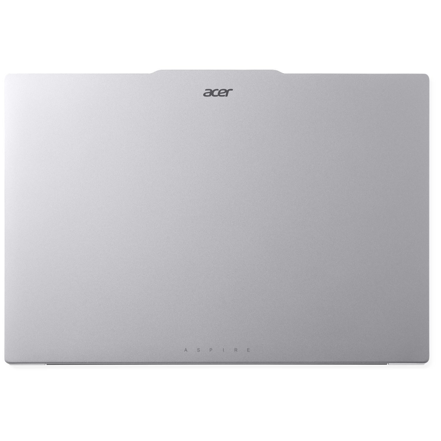 Zilveren Acer Aspire laptop, gesloten, met logo en tekst.