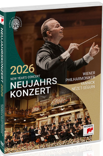 Dirigent leitet Orchester bei Neujahrskonzert 2026 in prunkvollem Saal.