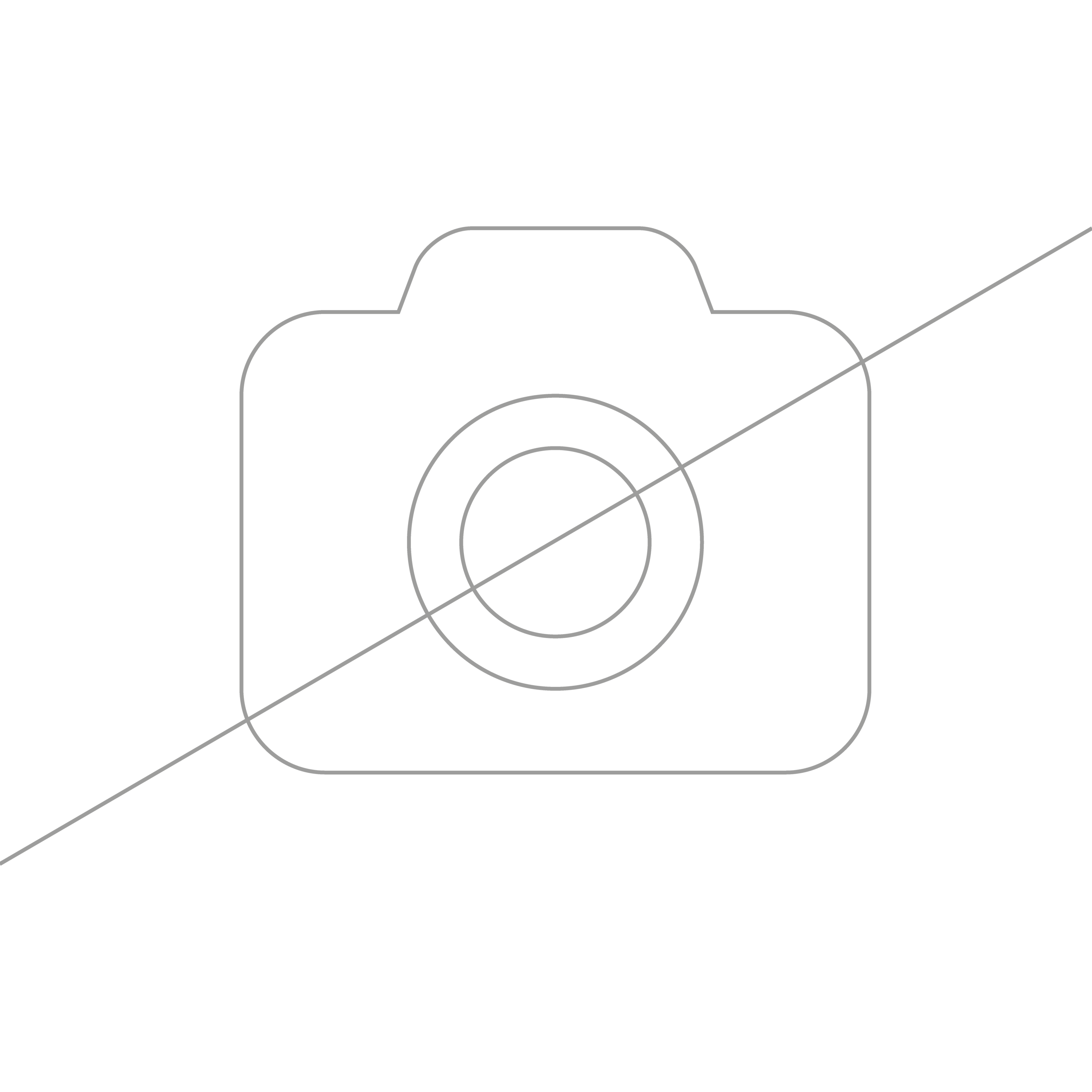 Zarys aparatu fotograficznego z przekreślonym obiektywem na czarnym tle.