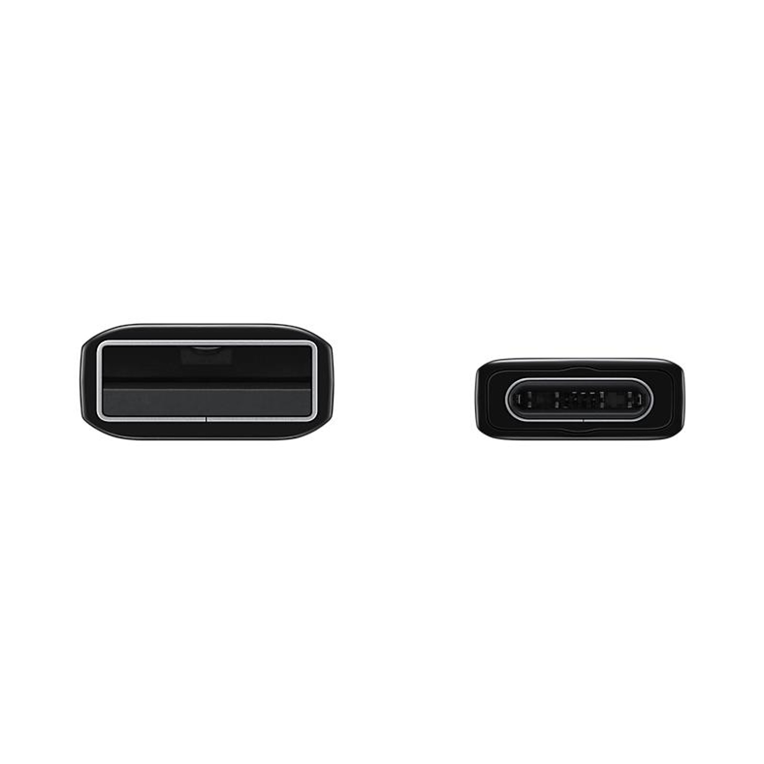 Primo piano di due porte USB-C nere su sfondo bianco.