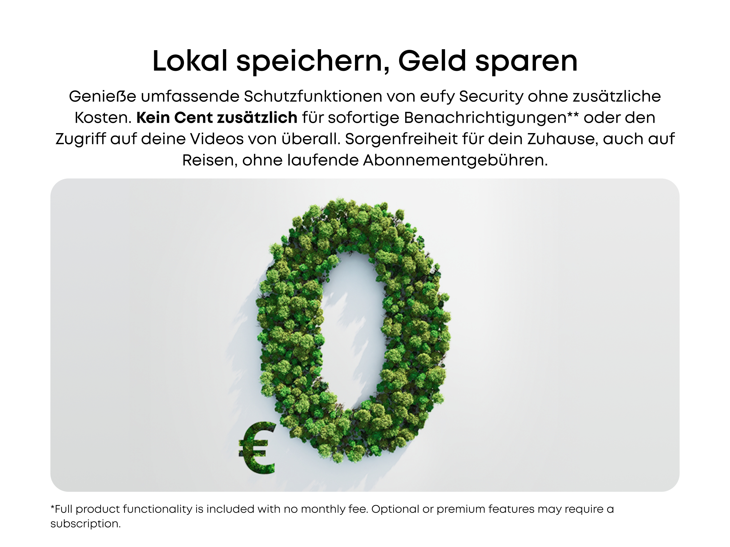 Ein grünes Euro-Zeichen und eine 0 aus Bäumen auf weißem Hintergrund.