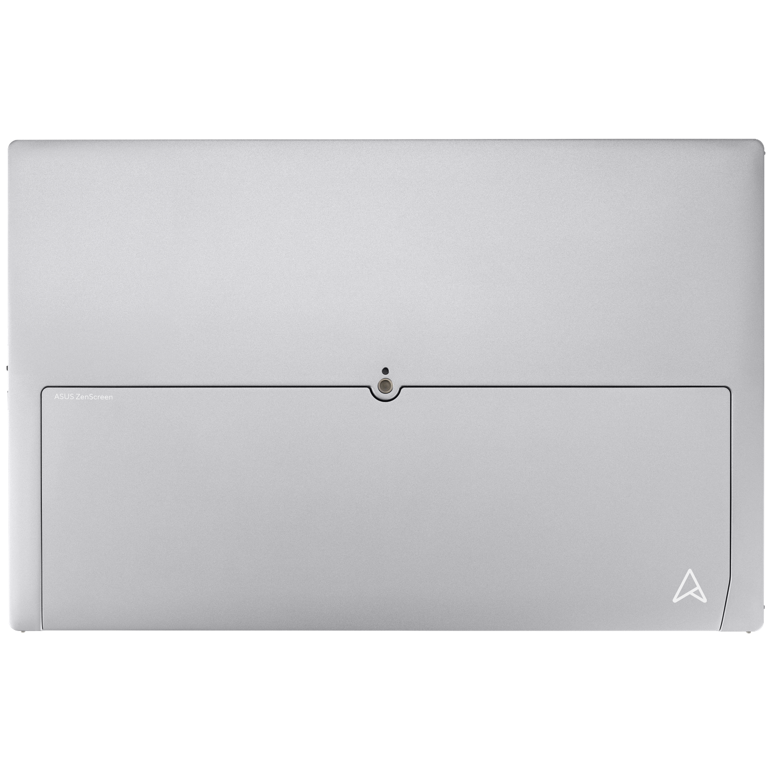 Silver ASUS ZenScreen with logo and stand. Minimalist design.